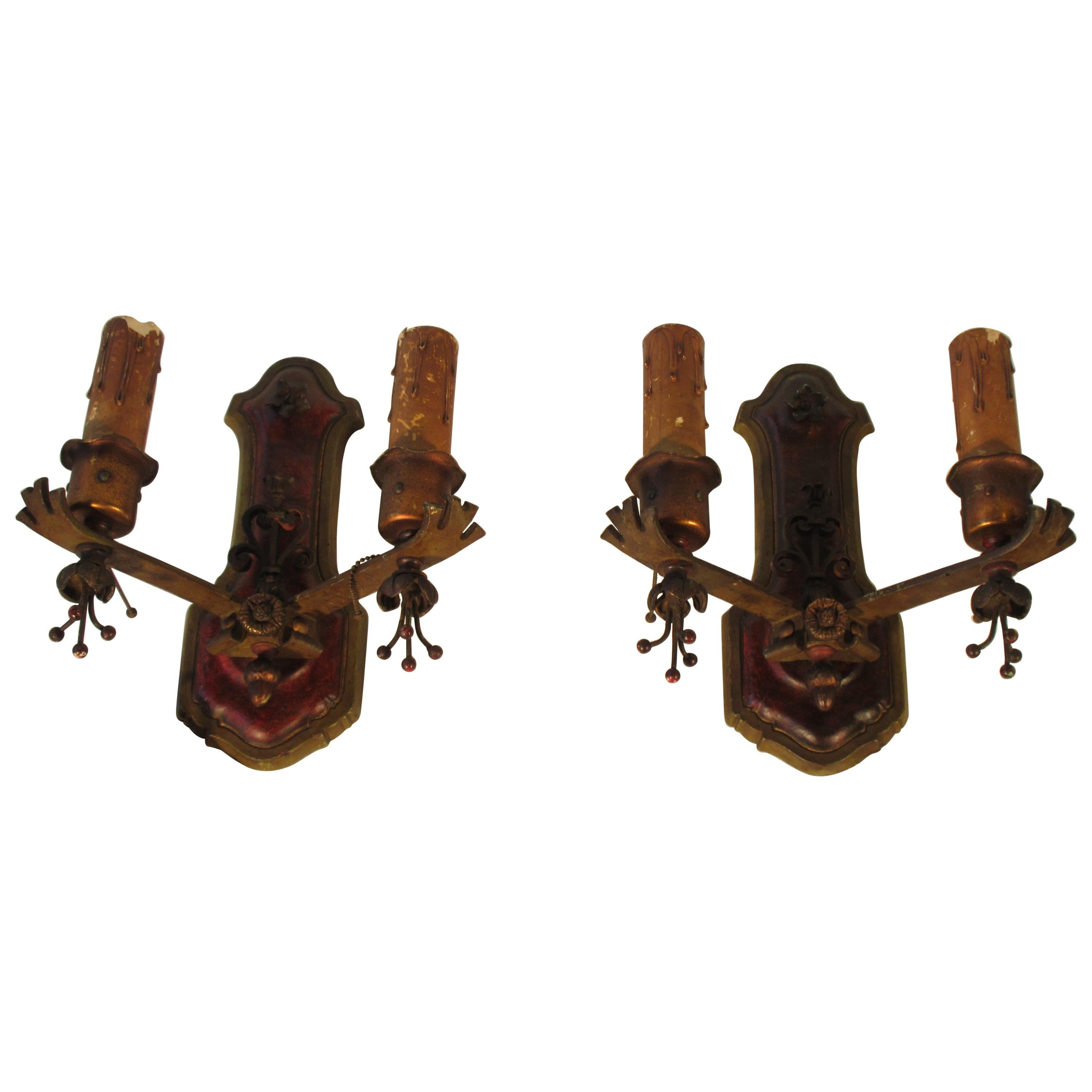 Pair of 1920s Painted Iron Sconces