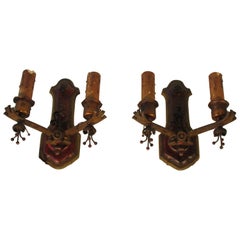 Antique Pair of 1920s Painted Iron Sconces