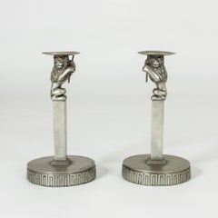 Pair of 1920s Pewter Candlesticks by Anna Petrus
