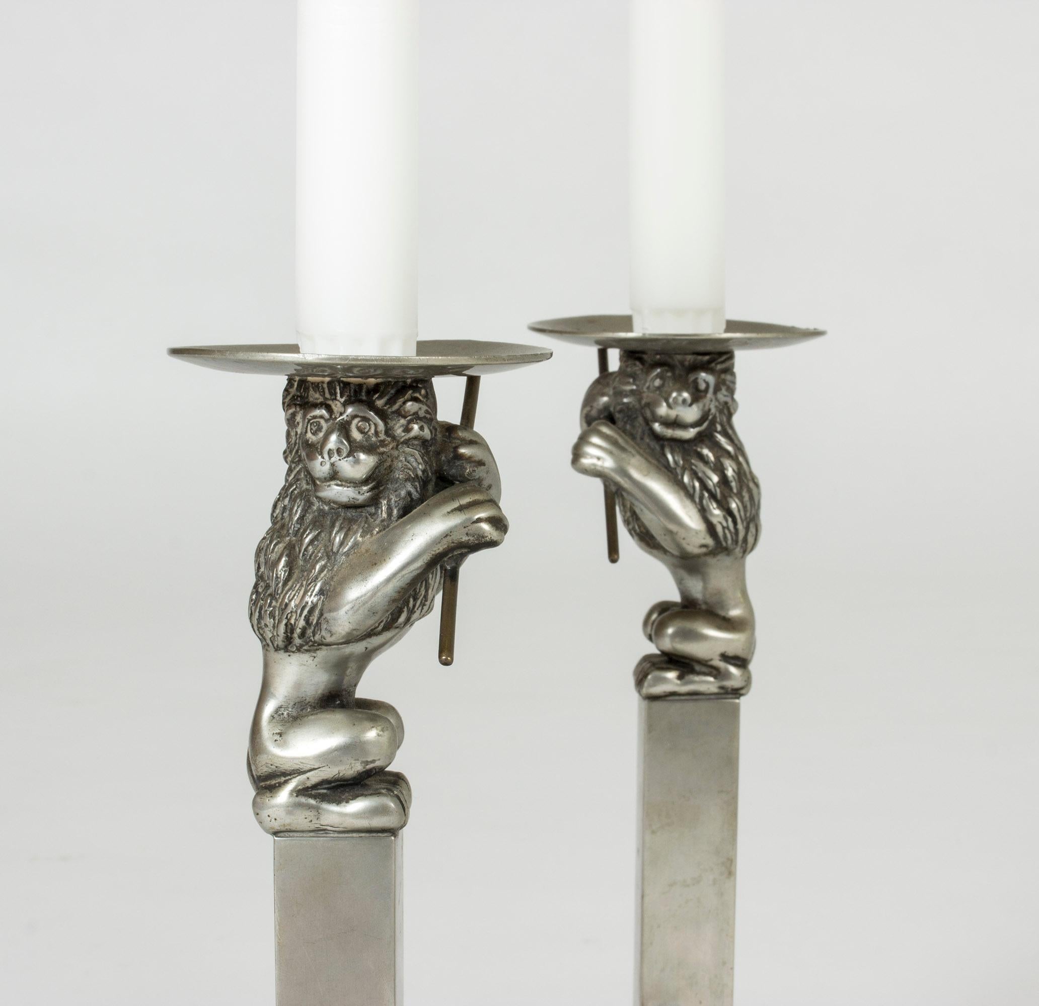 Pair of 1920s Pewter Candlesticks by Anna Petrus In Good Condition In Stockholm, SE