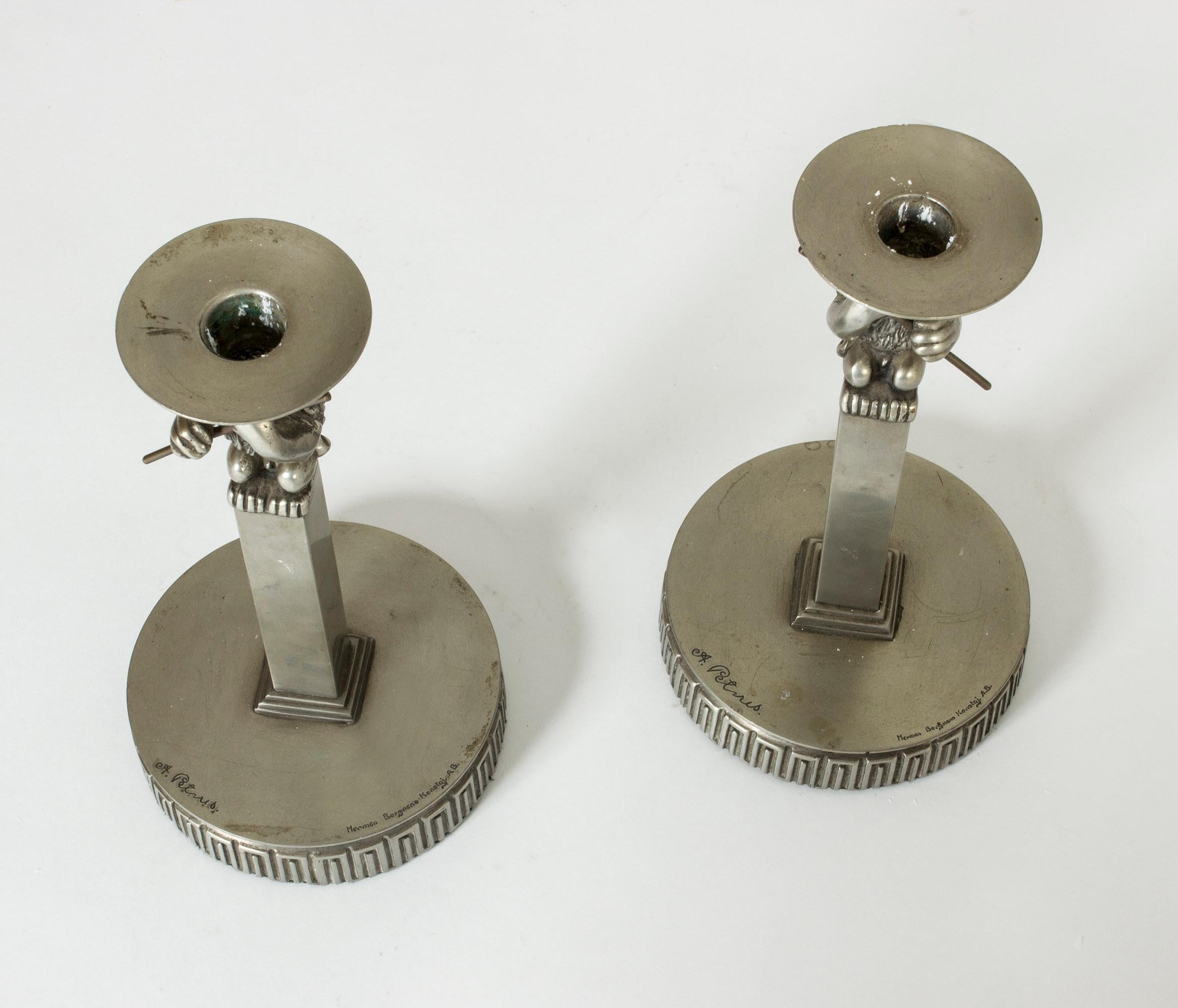Pair of 1920s Pewter Candlesticks by Anna Petrus 1