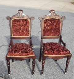 Pair of 1920s Philips & Philips Victorian Walnut and Velvet Upholstered Chairs