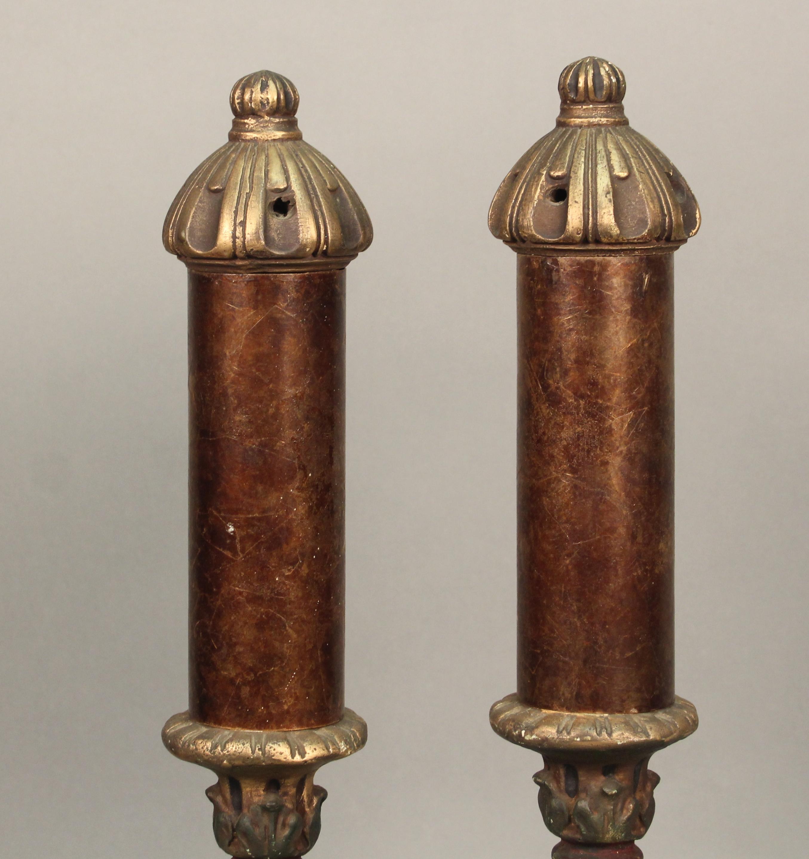 North American Pair of 1920s Polychrome Spanish Revival Mica Table Lamps
