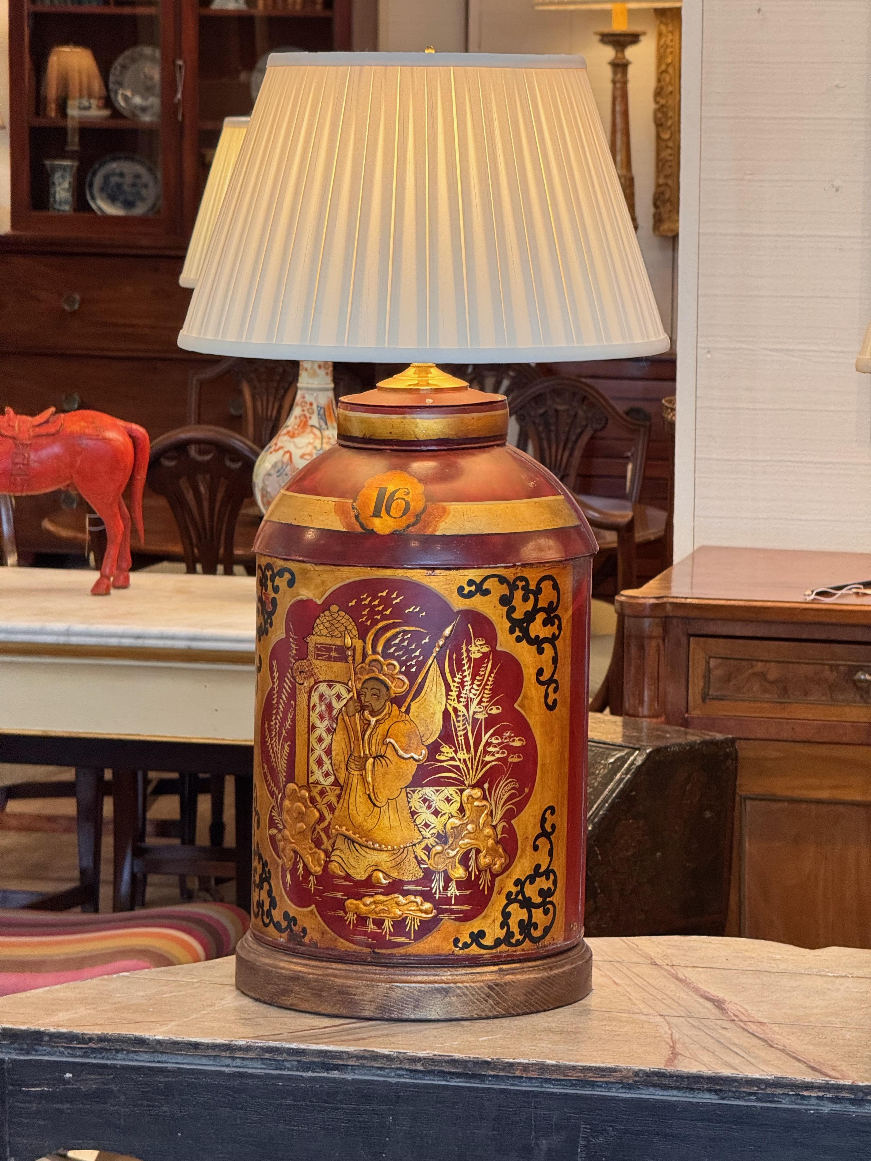 Early 20th Century Pair of 1920s Red Tole Tea Canister Lamps