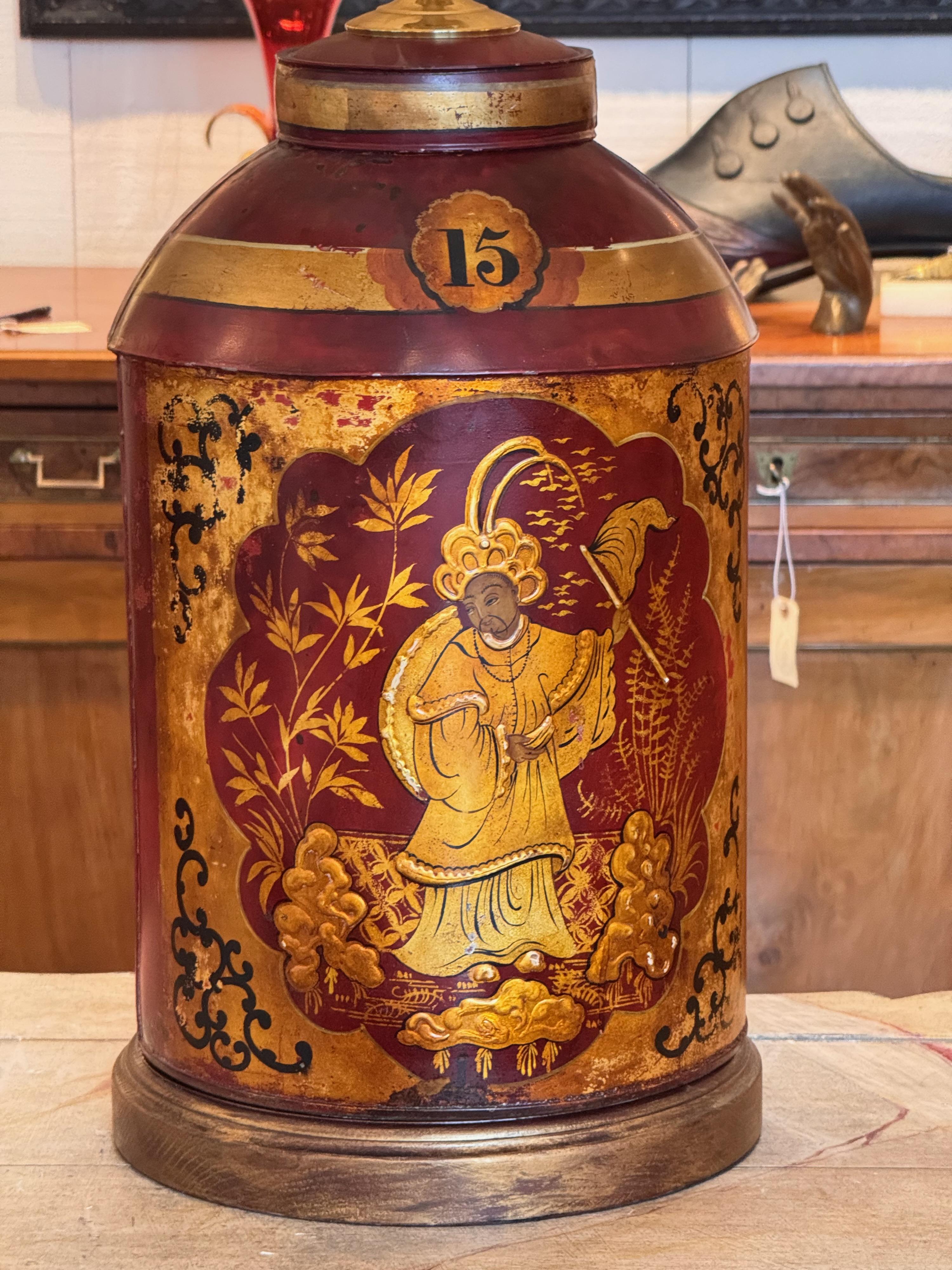 Pair of 1920s Red Tole Tea Canister Lamps 3