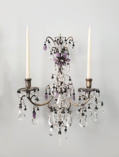 Pair of 1920s Rock-Crystal and Amethyst Sconces