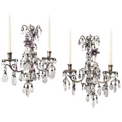 Antique Pair of 1920s Rock-Crystal and Amethyst Sconces