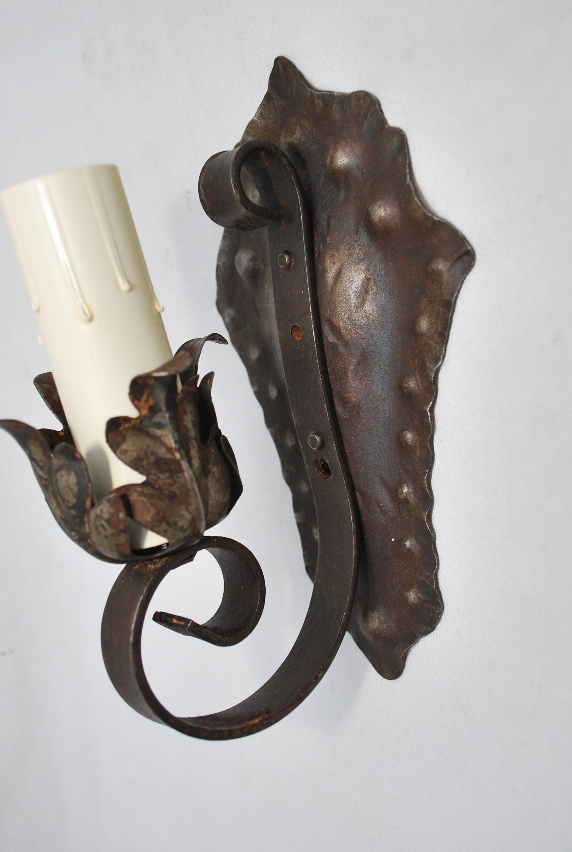 American Pair of 1920's rustic wrought iron sconces