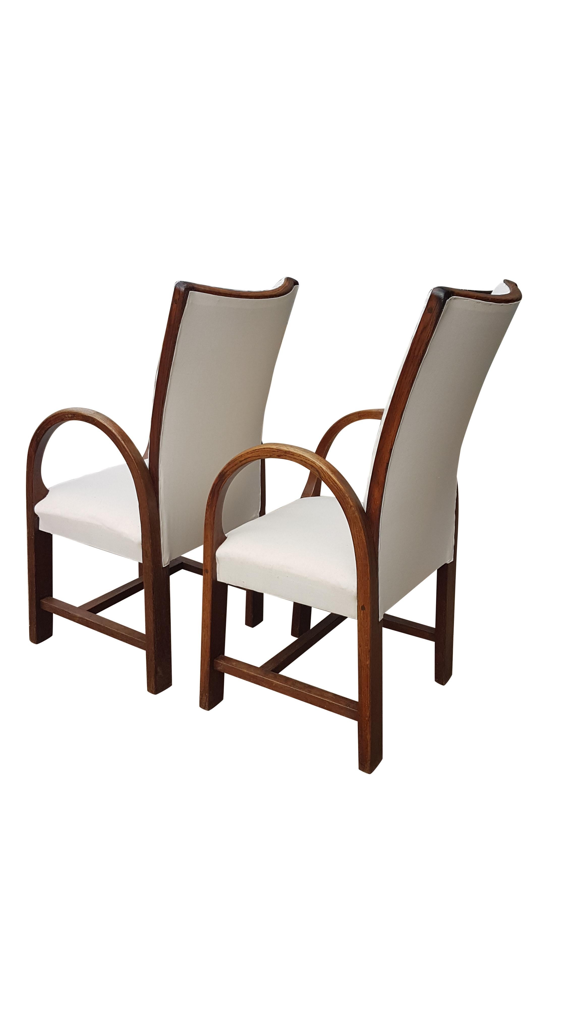 Upholstery Pair of 1920s Sculptural Oak Bentwood Armchairs For Sale