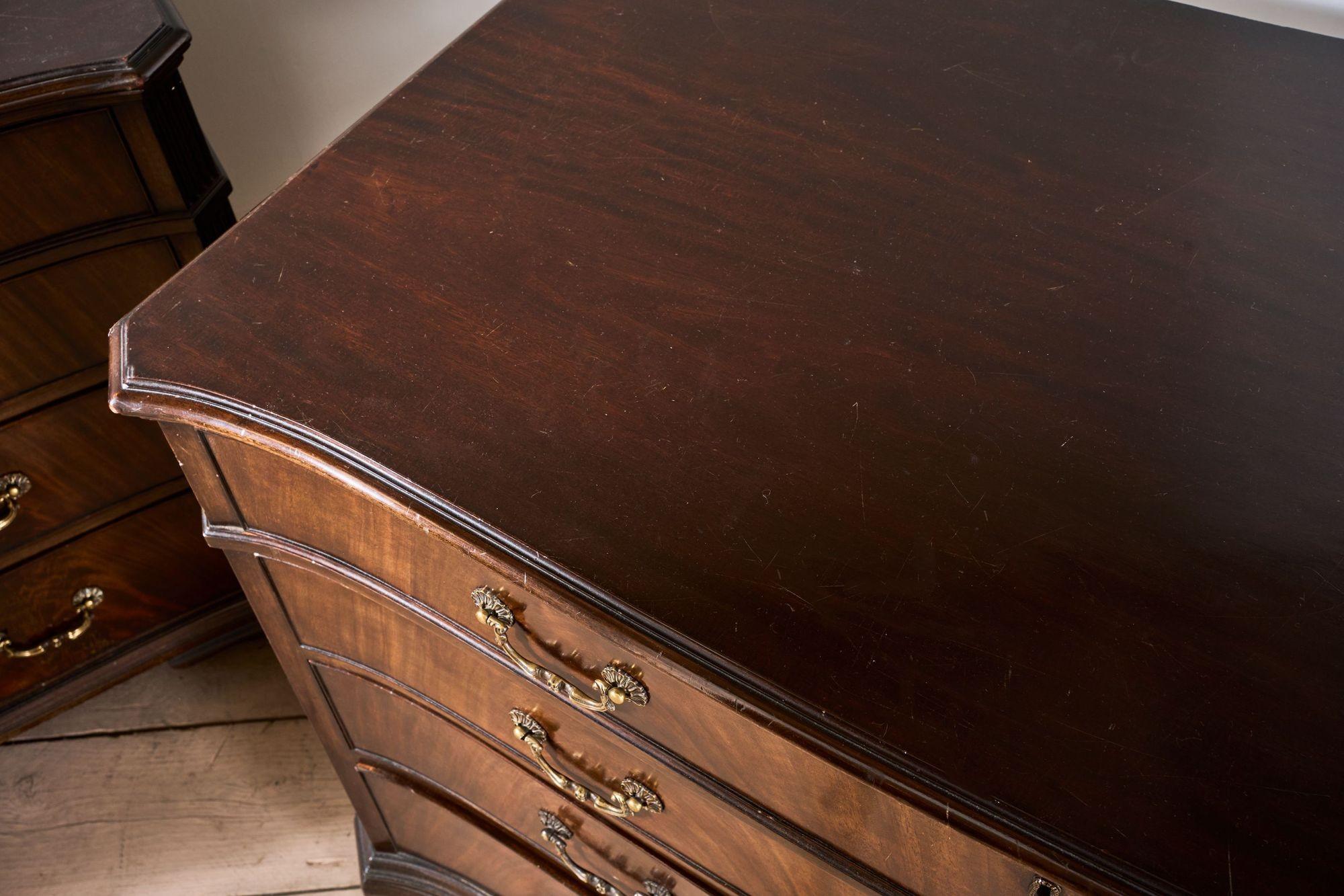 Pair of 1920's Serpentine fronted mahogany Jewellers chest of drawers For Sale 6