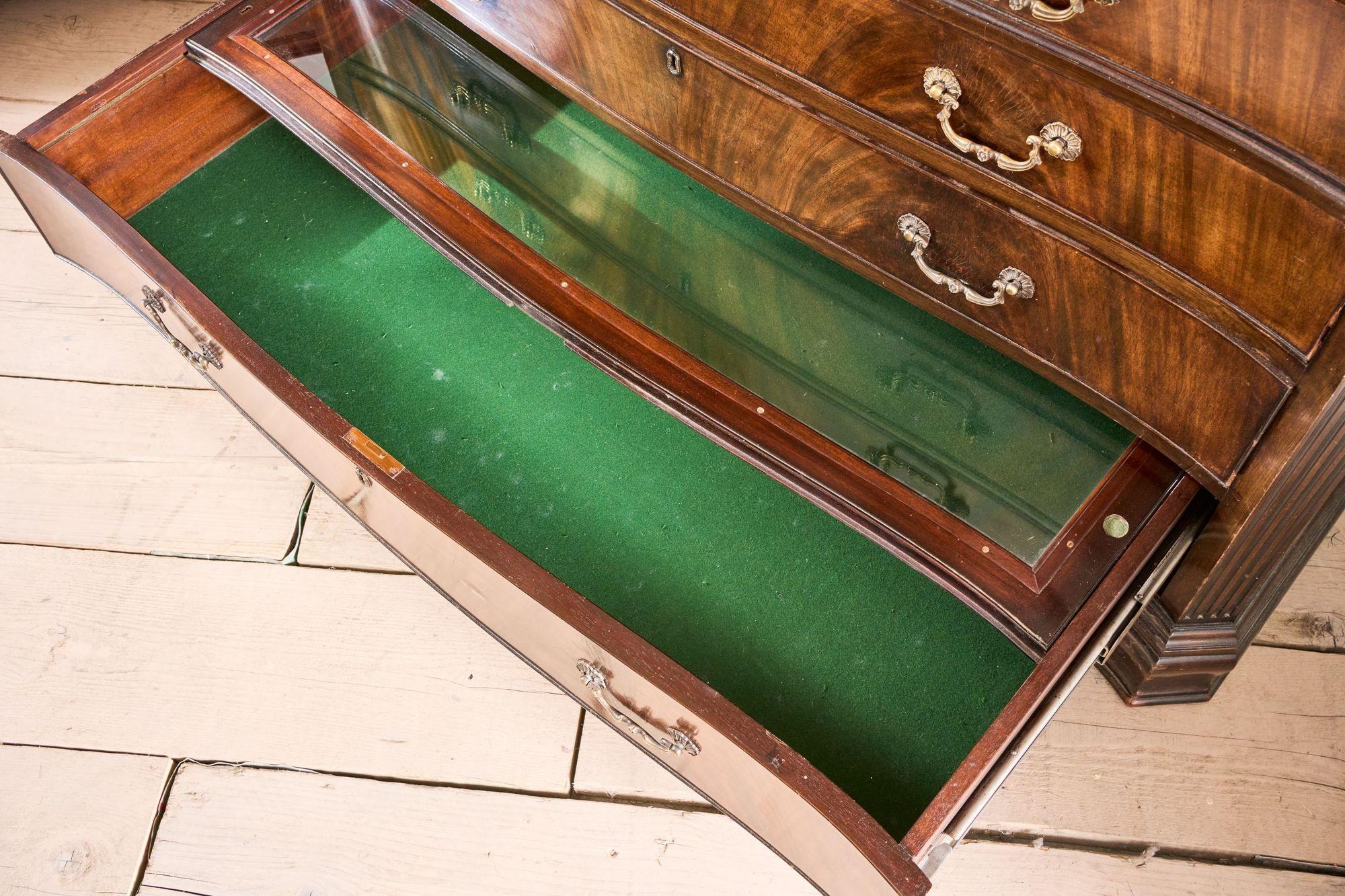 Pair of 1920's Serpentine fronted mahogany Jewellers chest of drawers For Sale 1