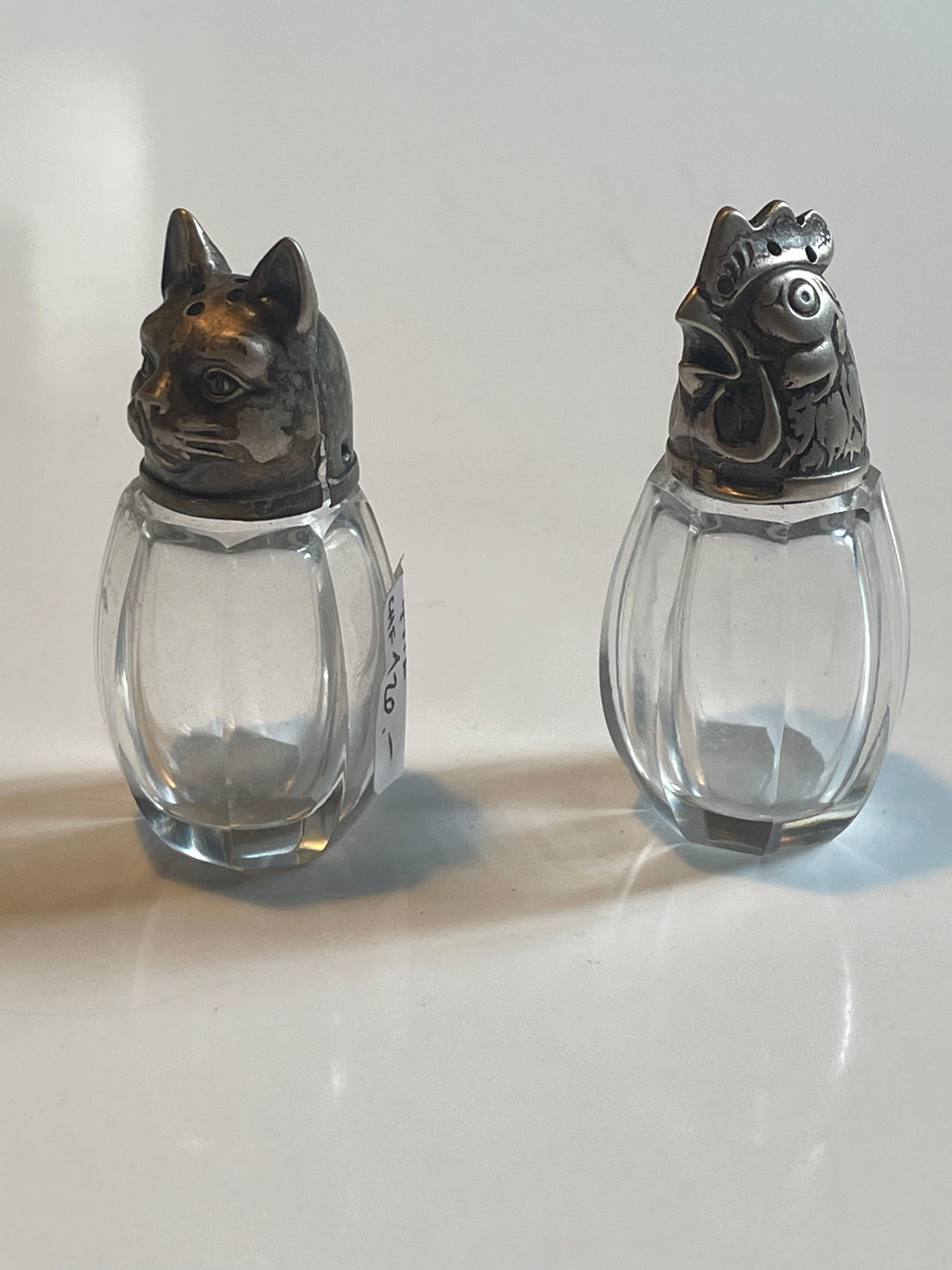 Art Deco Pair of 1920s Silver and Crystal Salt & Pepper Shakers, France