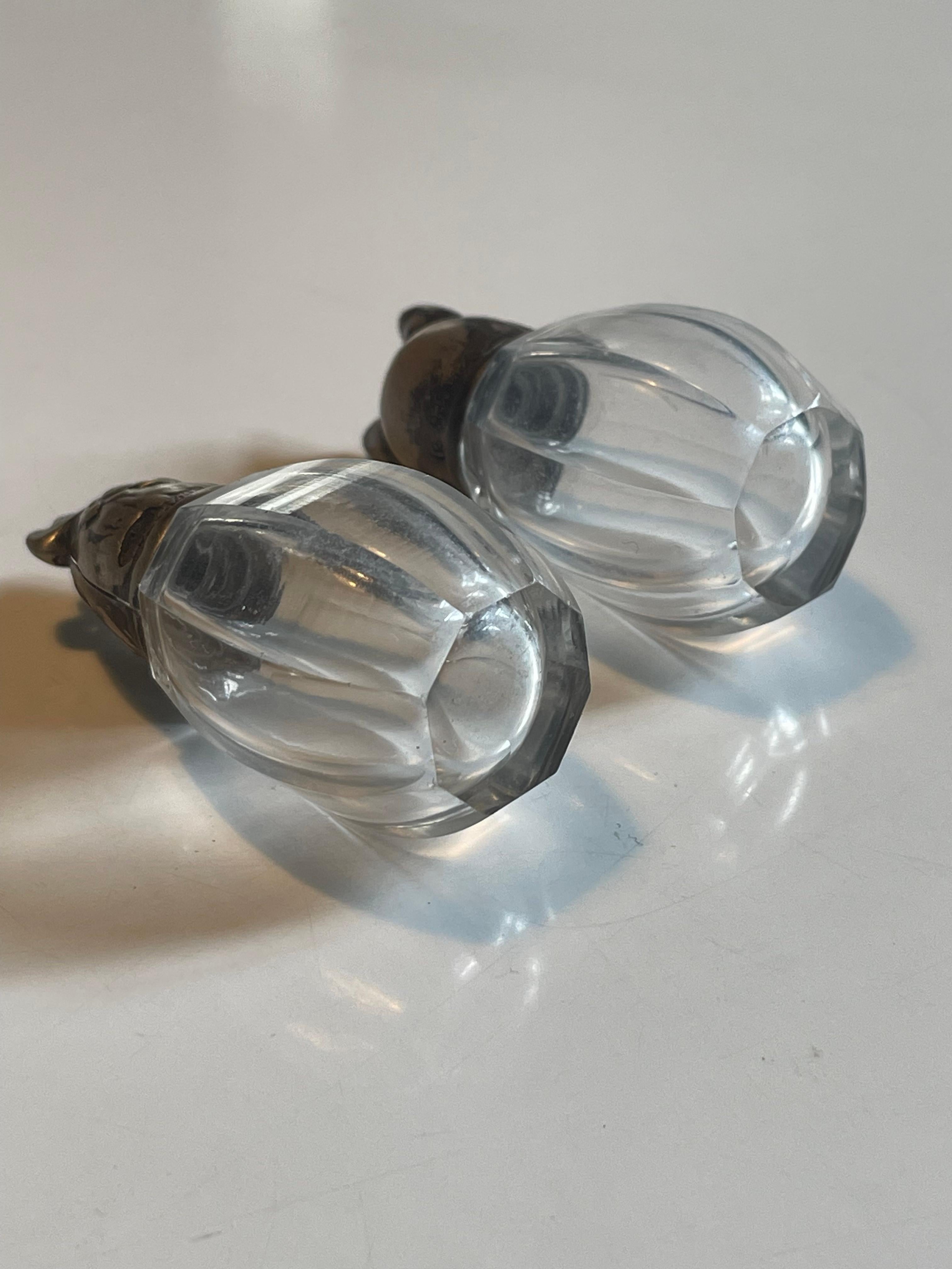 Pair of 1920s Silver and Crystal Salt & Pepper Shakers, France 1