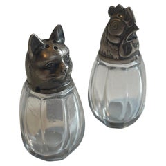 Pair of 1920s Silver and Crystal Salt & Pepper Shakers, France