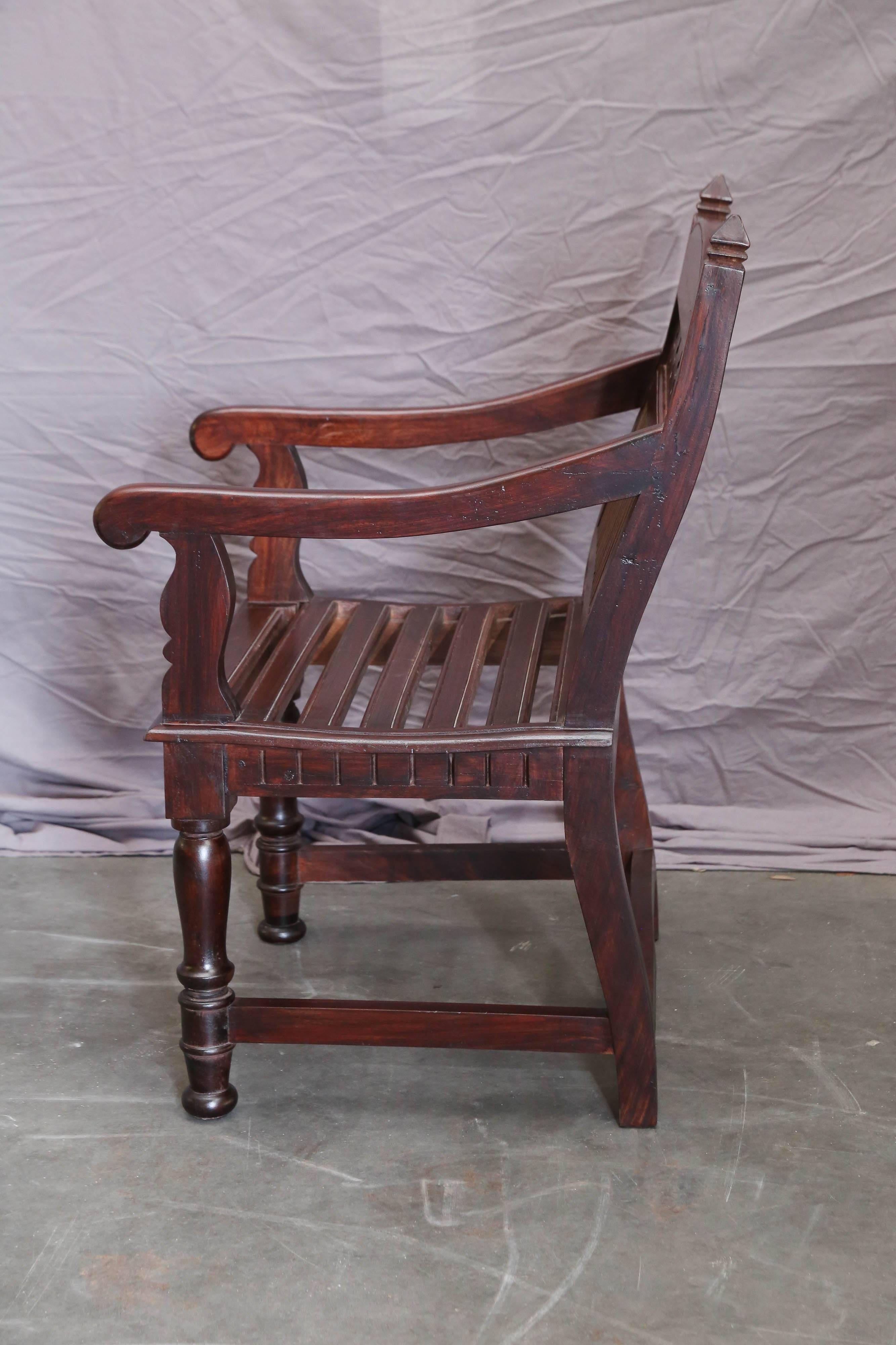 Hand-Crafted Pair of 1920s Solid Teak Wood Superbly Crafted Contoured Armchairs For Sale