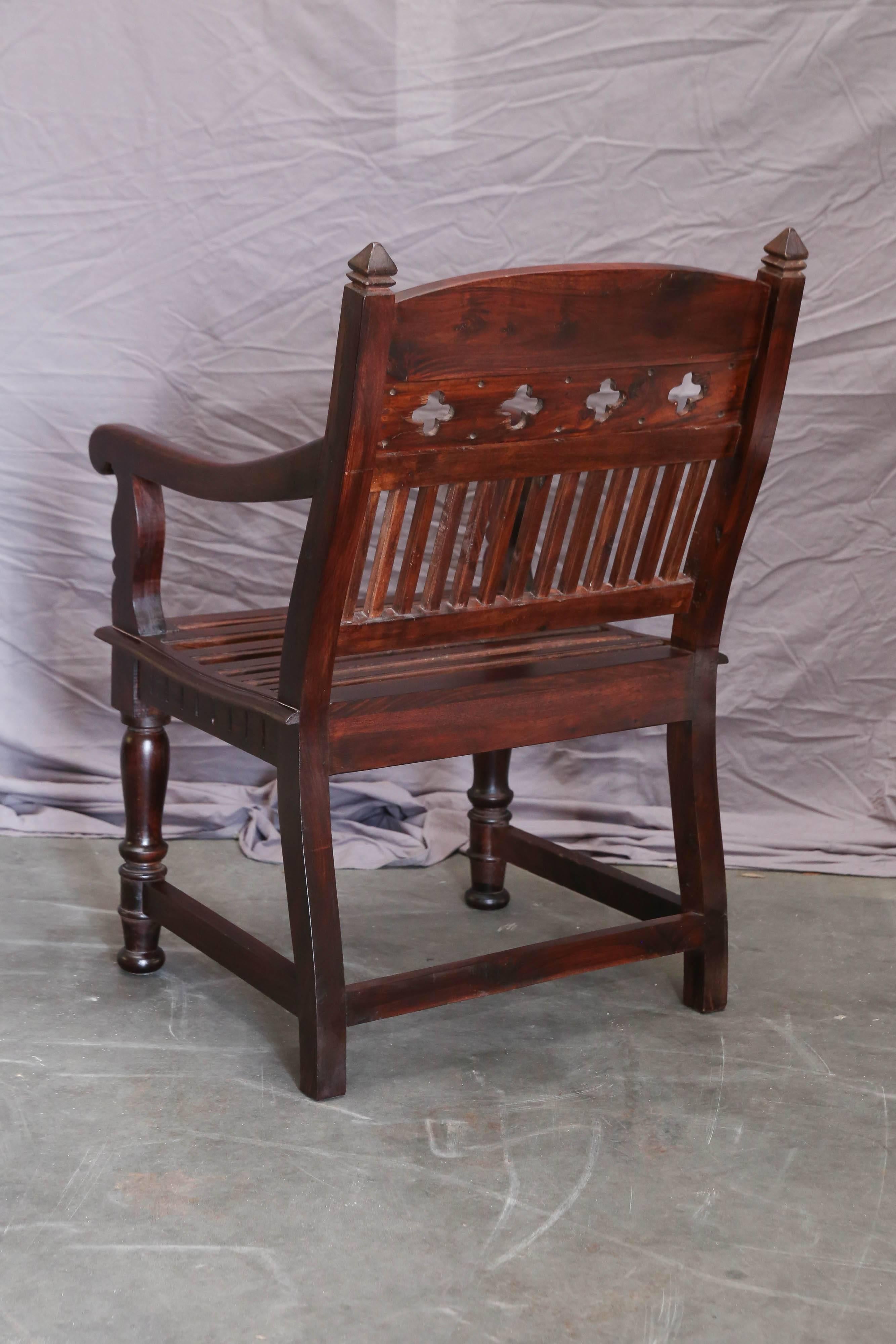 Pair of 1920s Solid Teak Wood Superbly Crafted Contoured Armchairs In Excellent Condition For Sale In Houston, TX