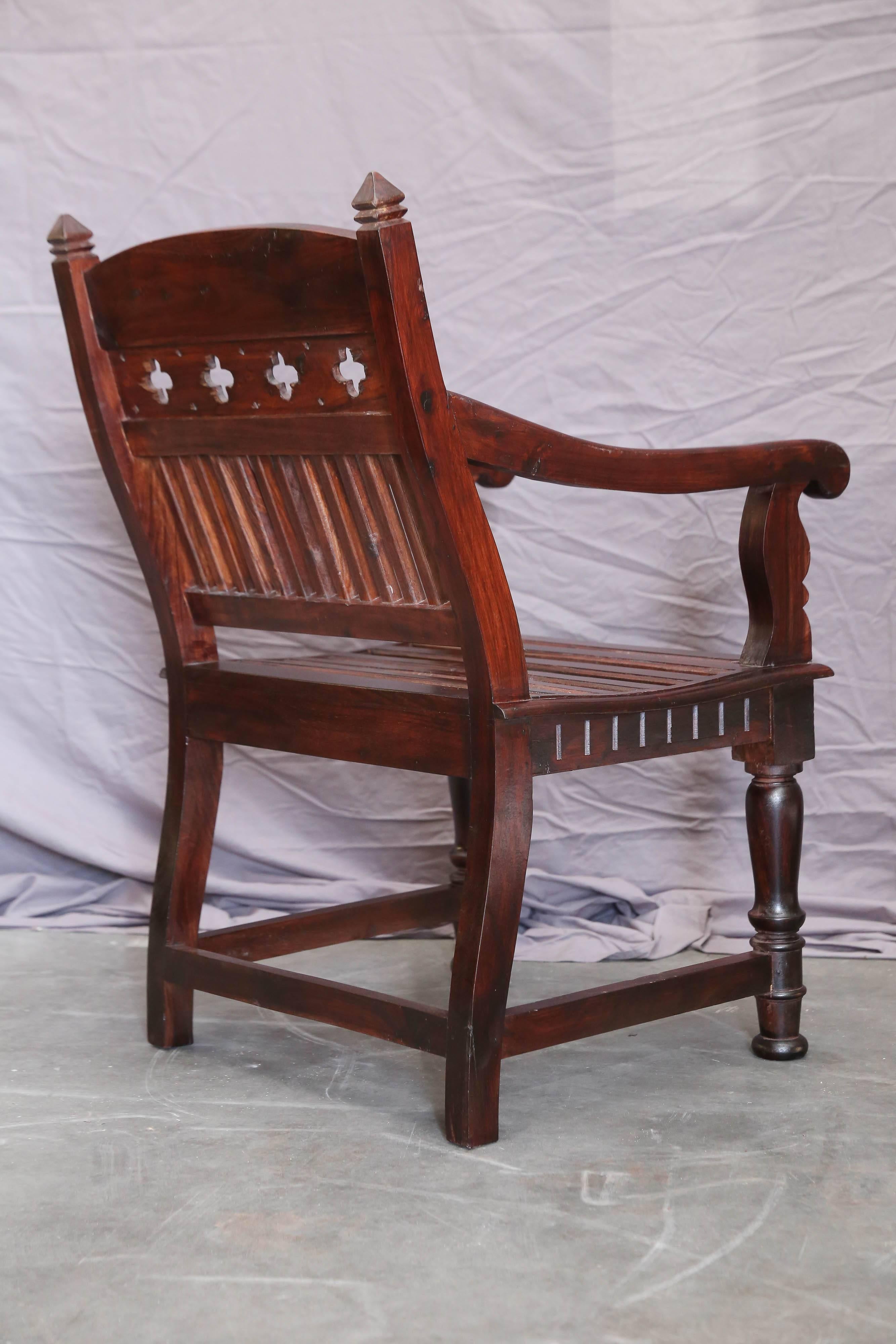 Pair of 1920s Solid Teak Wood Superbly Crafted Contoured Armchairs For Sale 1