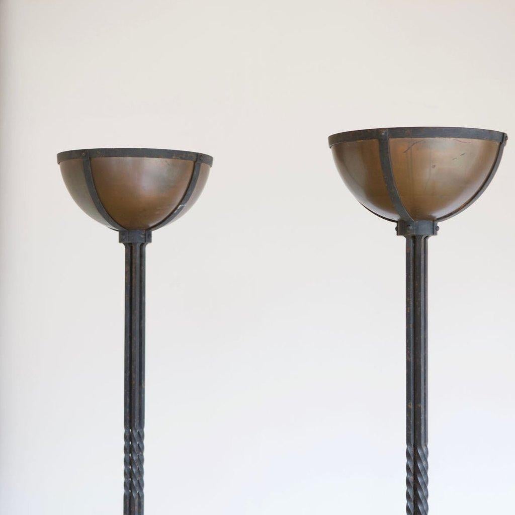 Pair of 1920s Spanish Cast Iron Floor Lamps In Good Condition In Los Angeles, CA