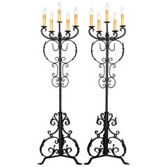 Pair of 1920s Spanish Revival Wrought Iron Floor Torchères