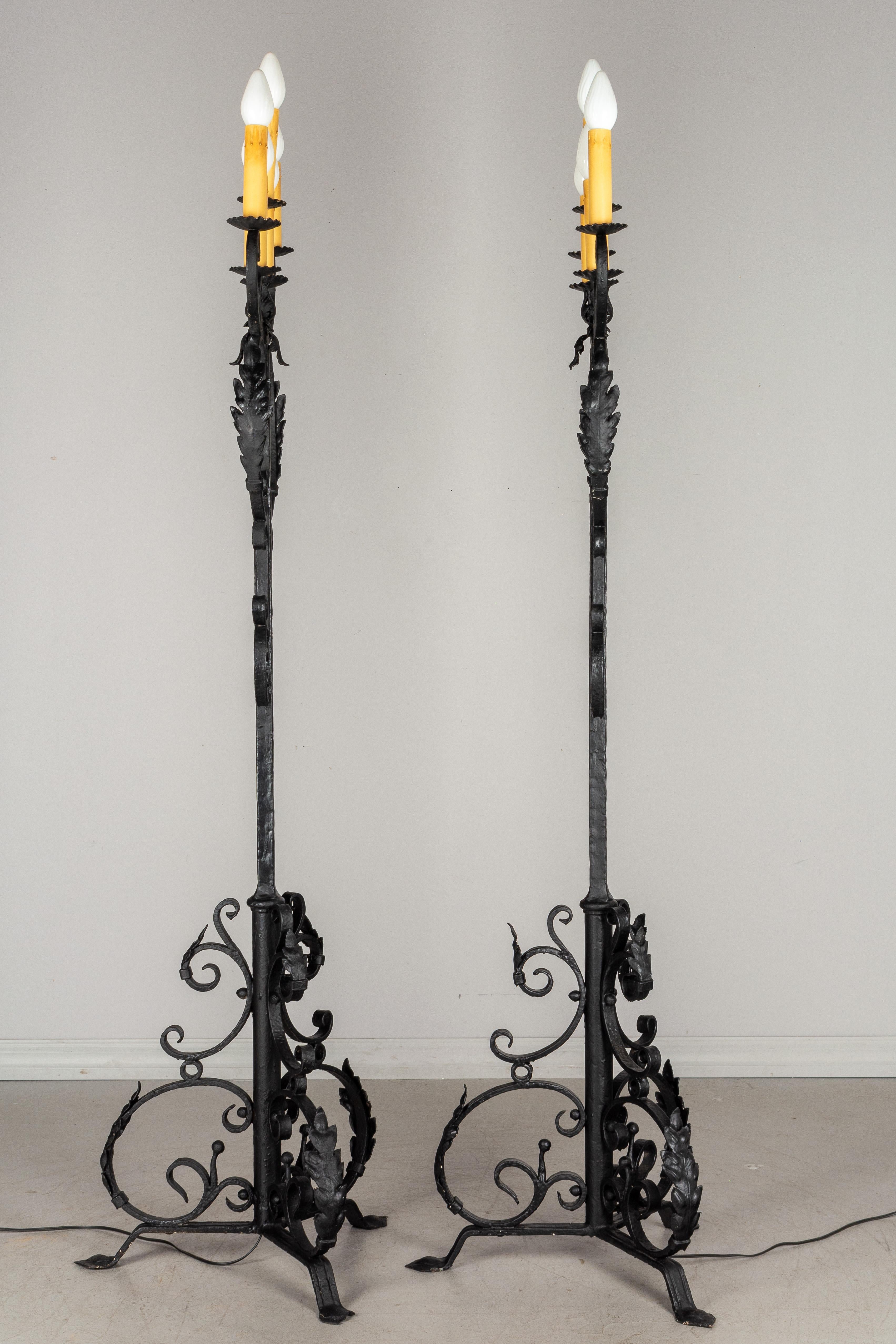 Baroque Revival Pair of 1920s Spanish Revival Wrought Iron Floor Torchères