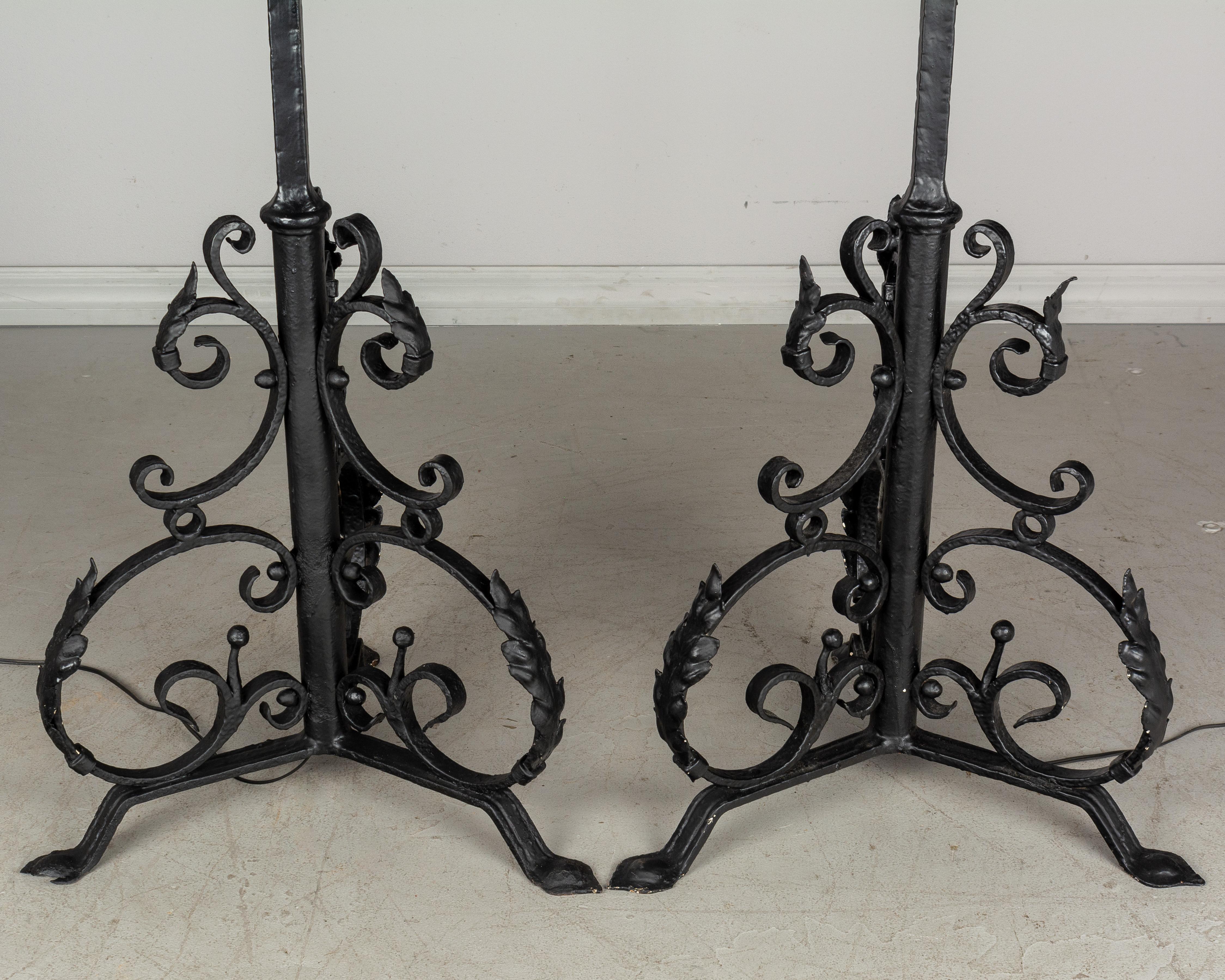 Hand-Crafted Pair of 1920s Spanish Revival Wrought Iron Floor Torchères