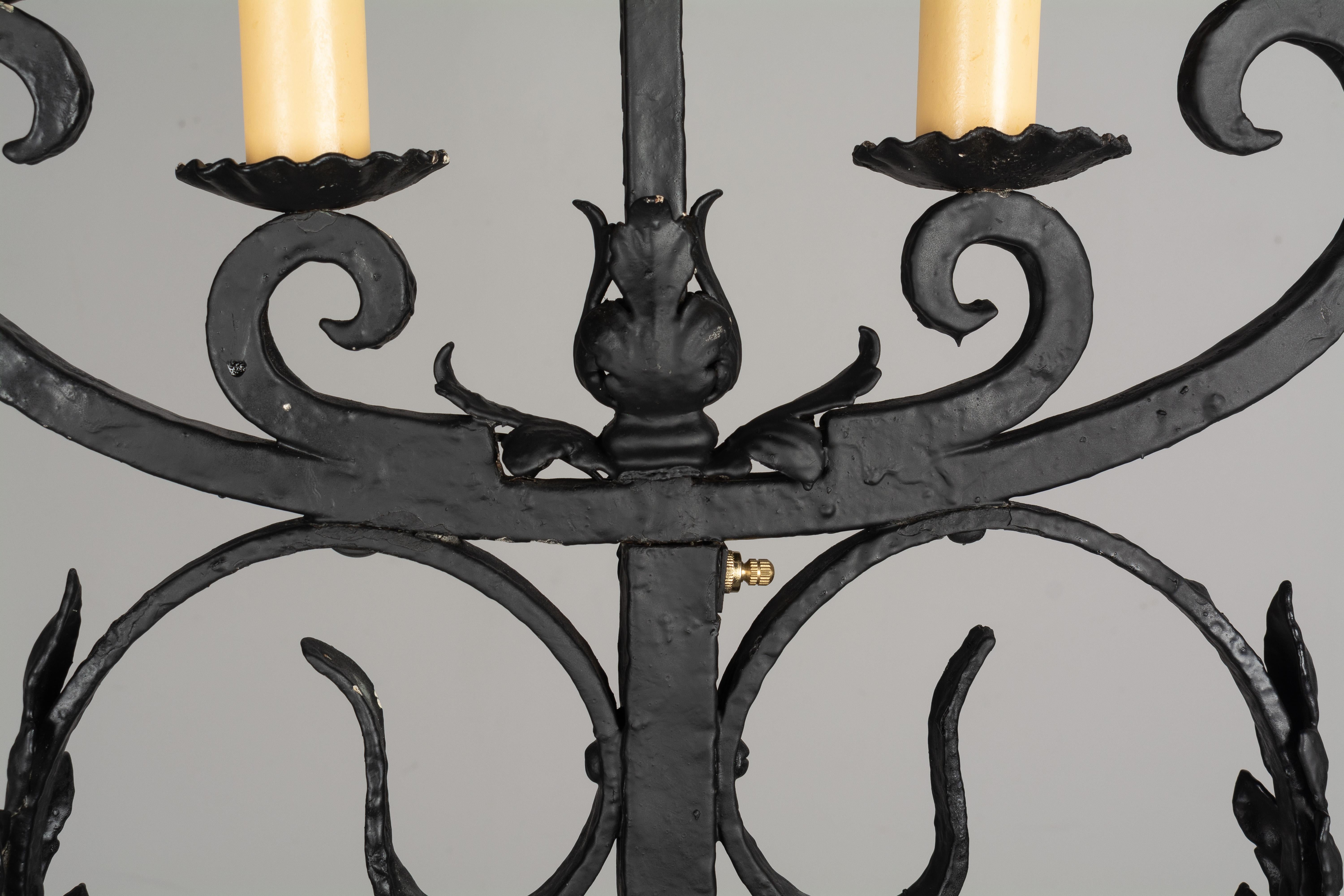 20th Century Pair of 1920s Spanish Revival Wrought Iron Floor Torchères