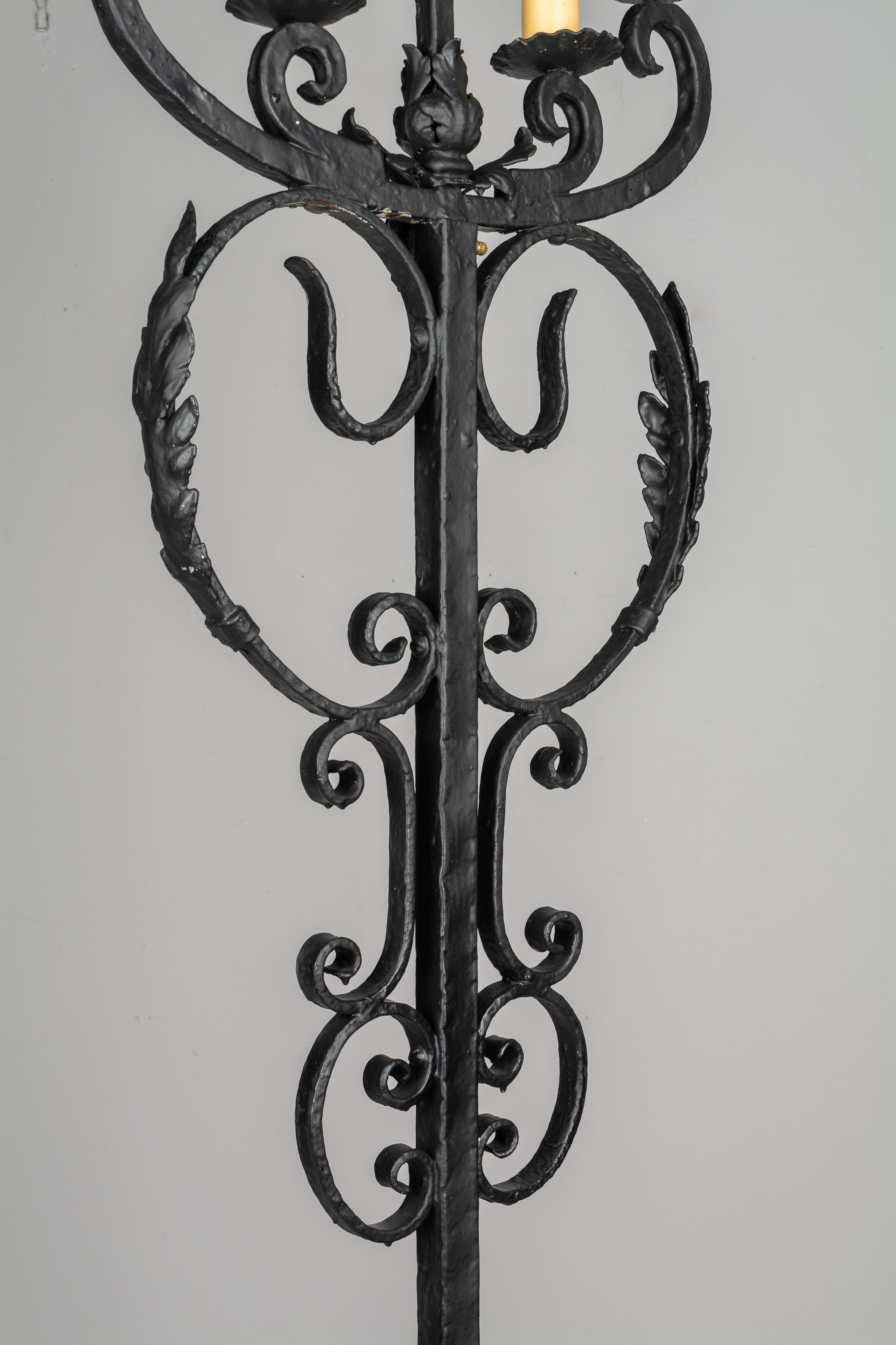Paint Pair of 1920s Spanish Revival Wrought Iron Floor Torchères