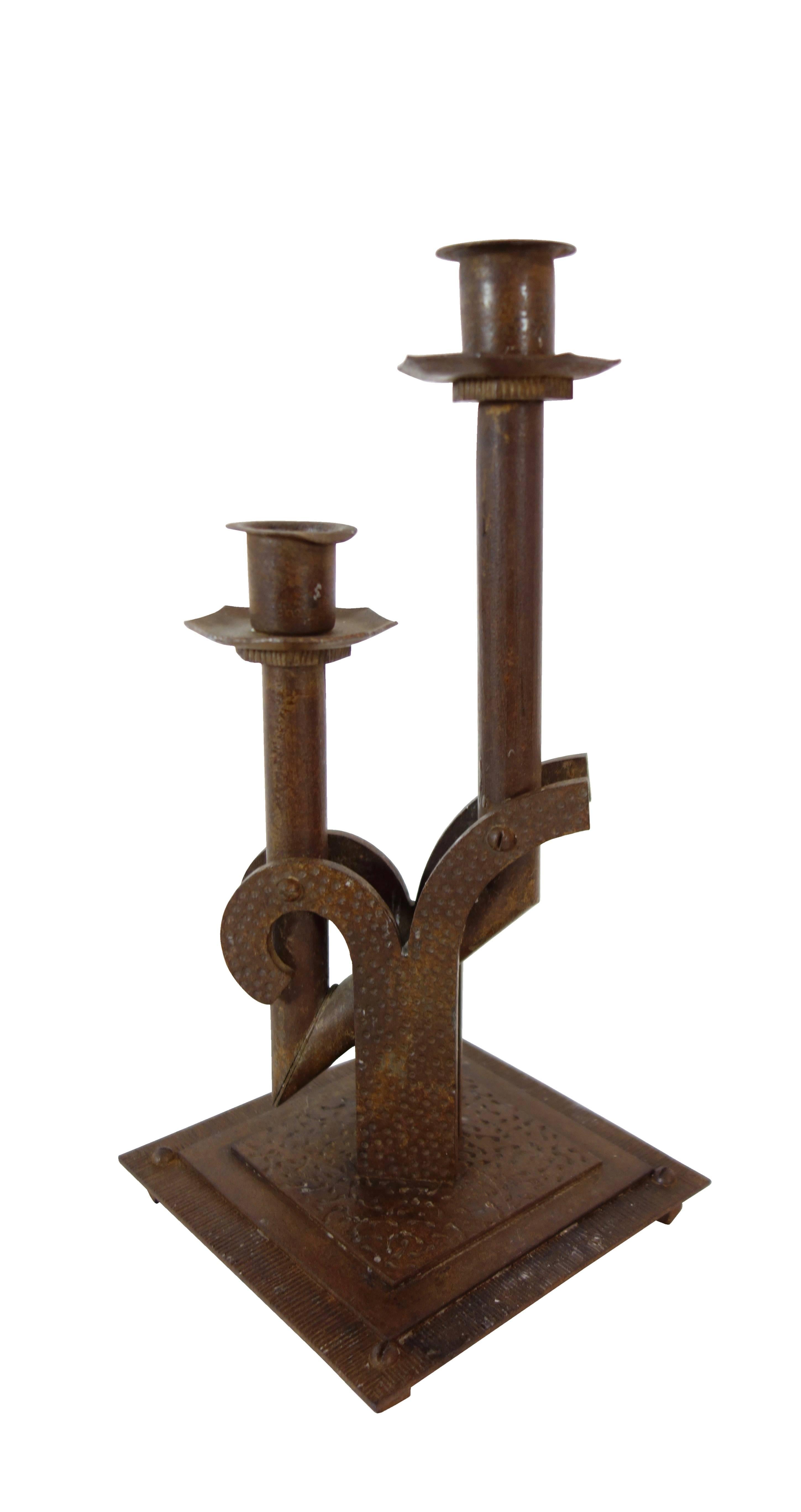 Pair of 1920s Steel Bauhaus Candlesticks, French In Good Condition For Sale In Seattle, WA