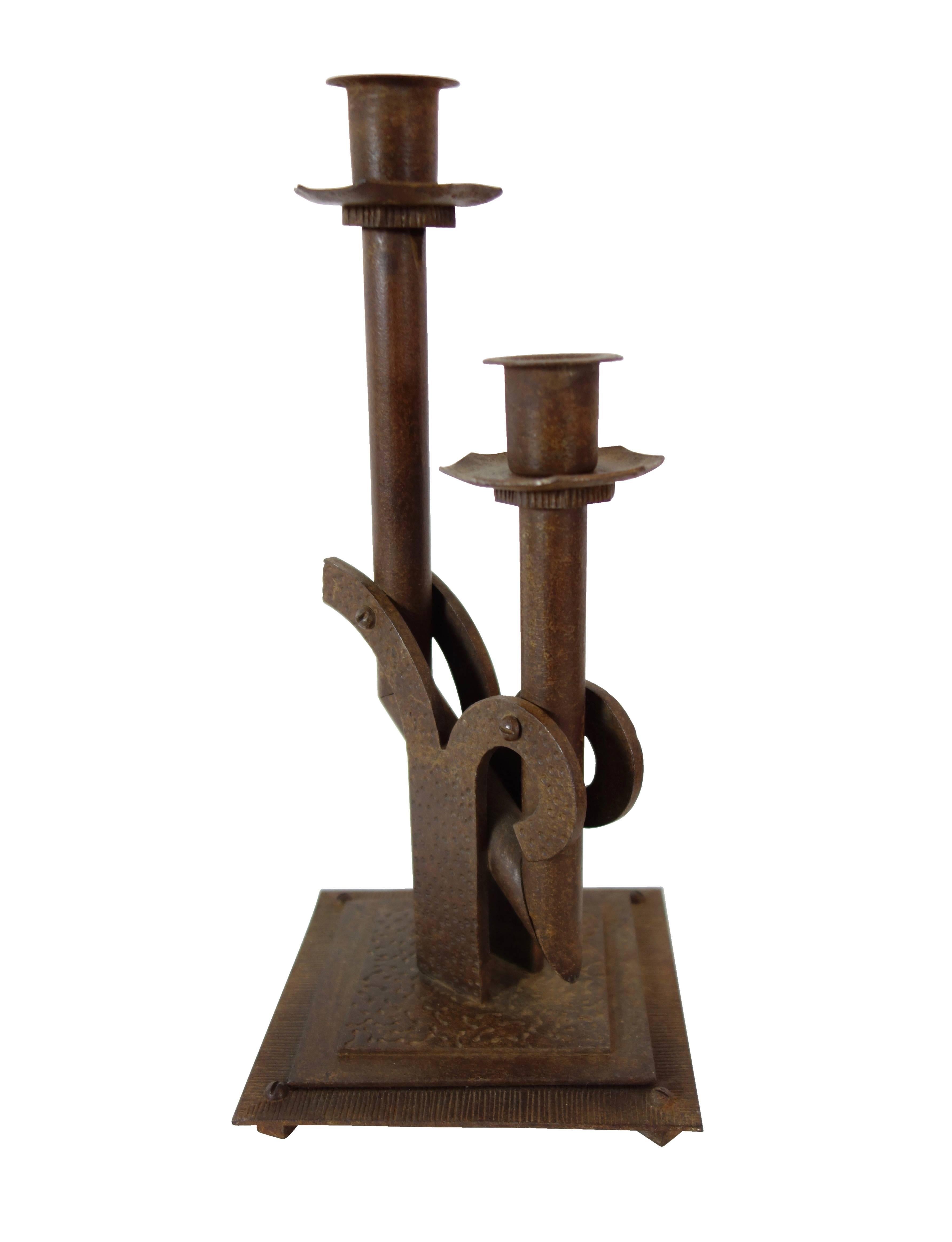 Pair of 1920s Steel Bauhaus Candlesticks, French For Sale 1