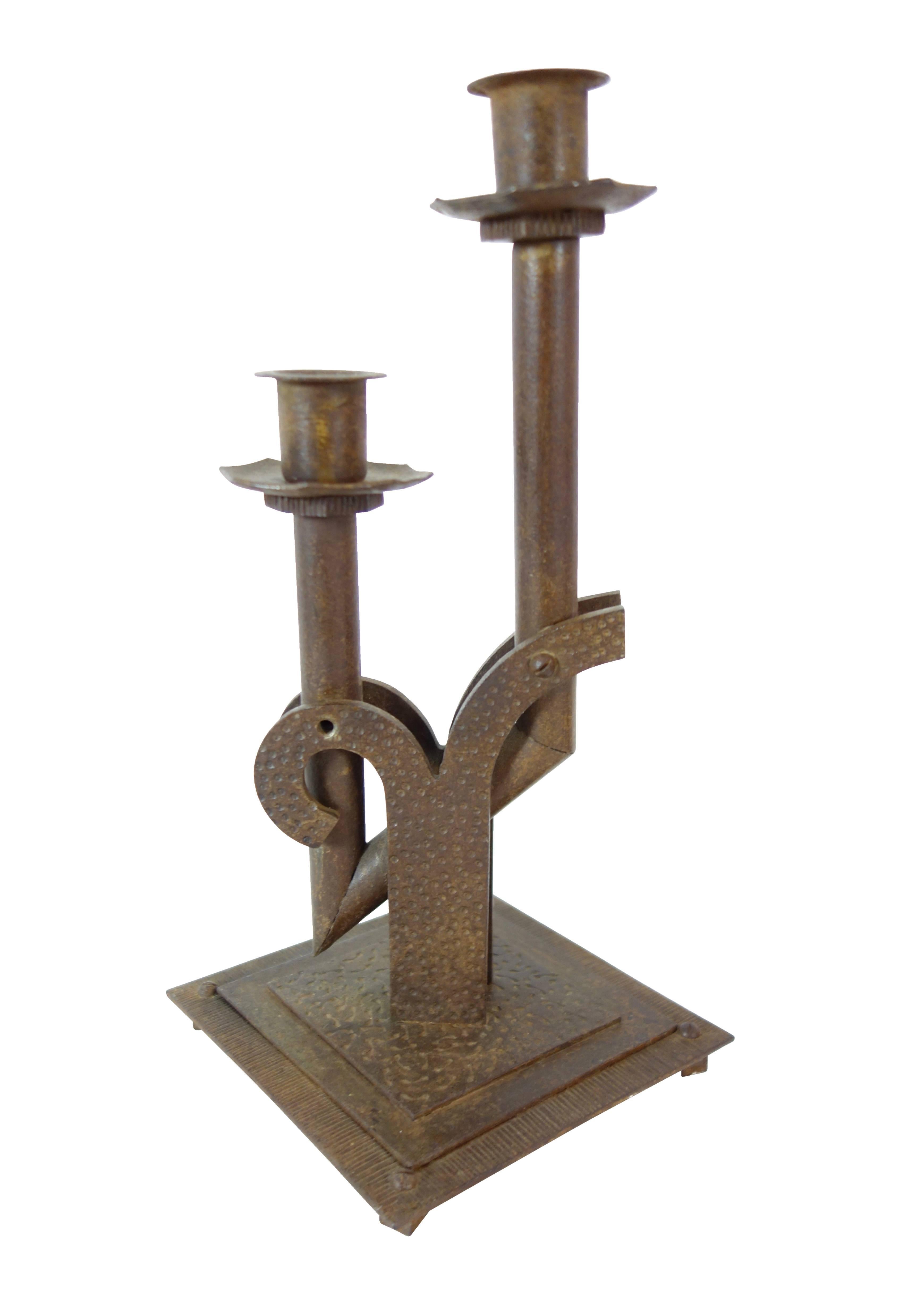 Pair of 1920s Steel Bauhaus Candlesticks, French For Sale 2