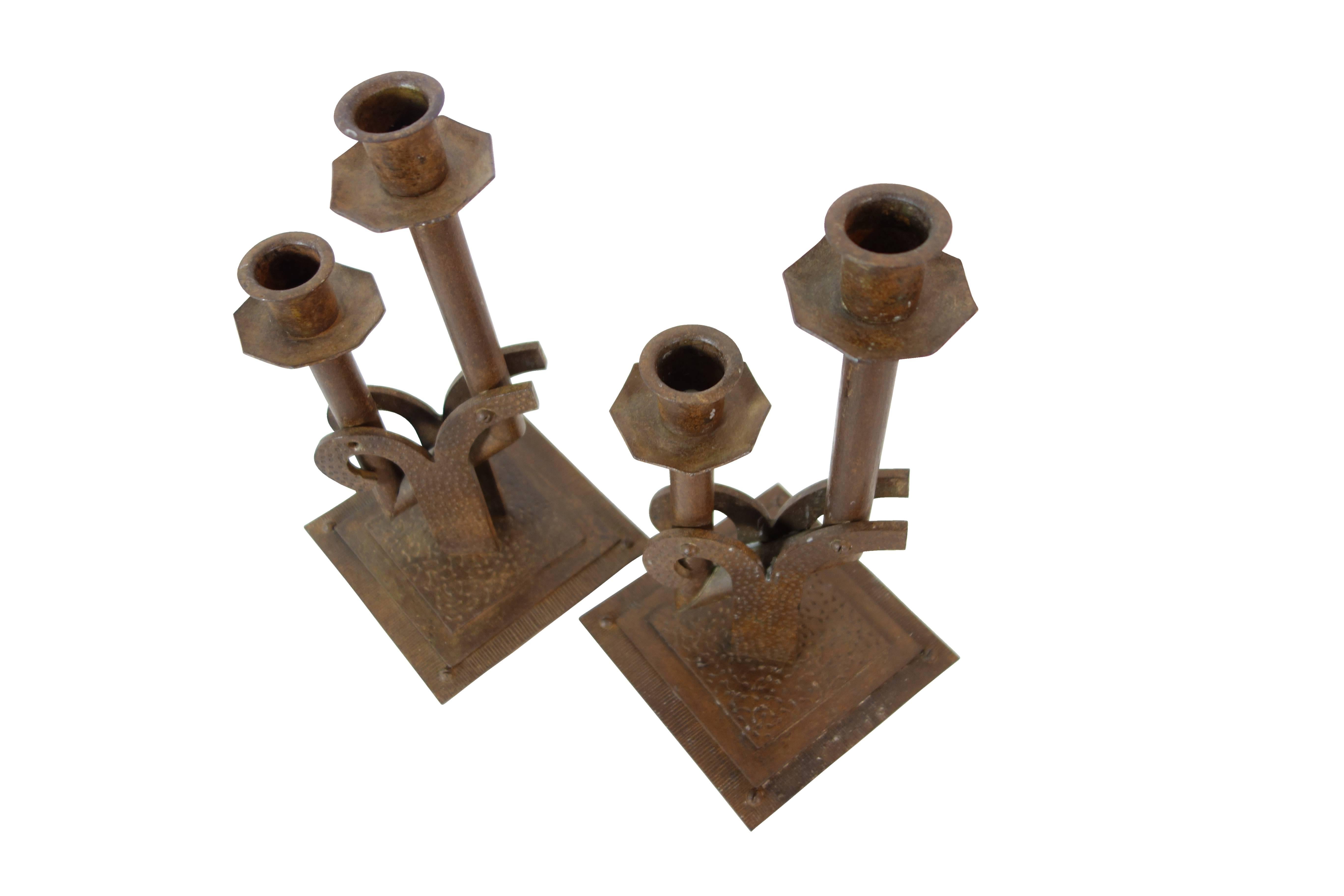 Pair of 1920s Steel Bauhaus Candlesticks, French For Sale 3