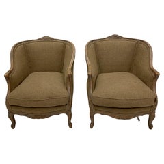 Pair of 1920s Swedish Fauteuils Armchairs Upholstered in Mid-Taupe Linen Fabric