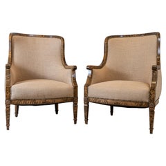 Pair of 1920s Swedish High Backed Upholstered with Brass Stud Detail Armchairs