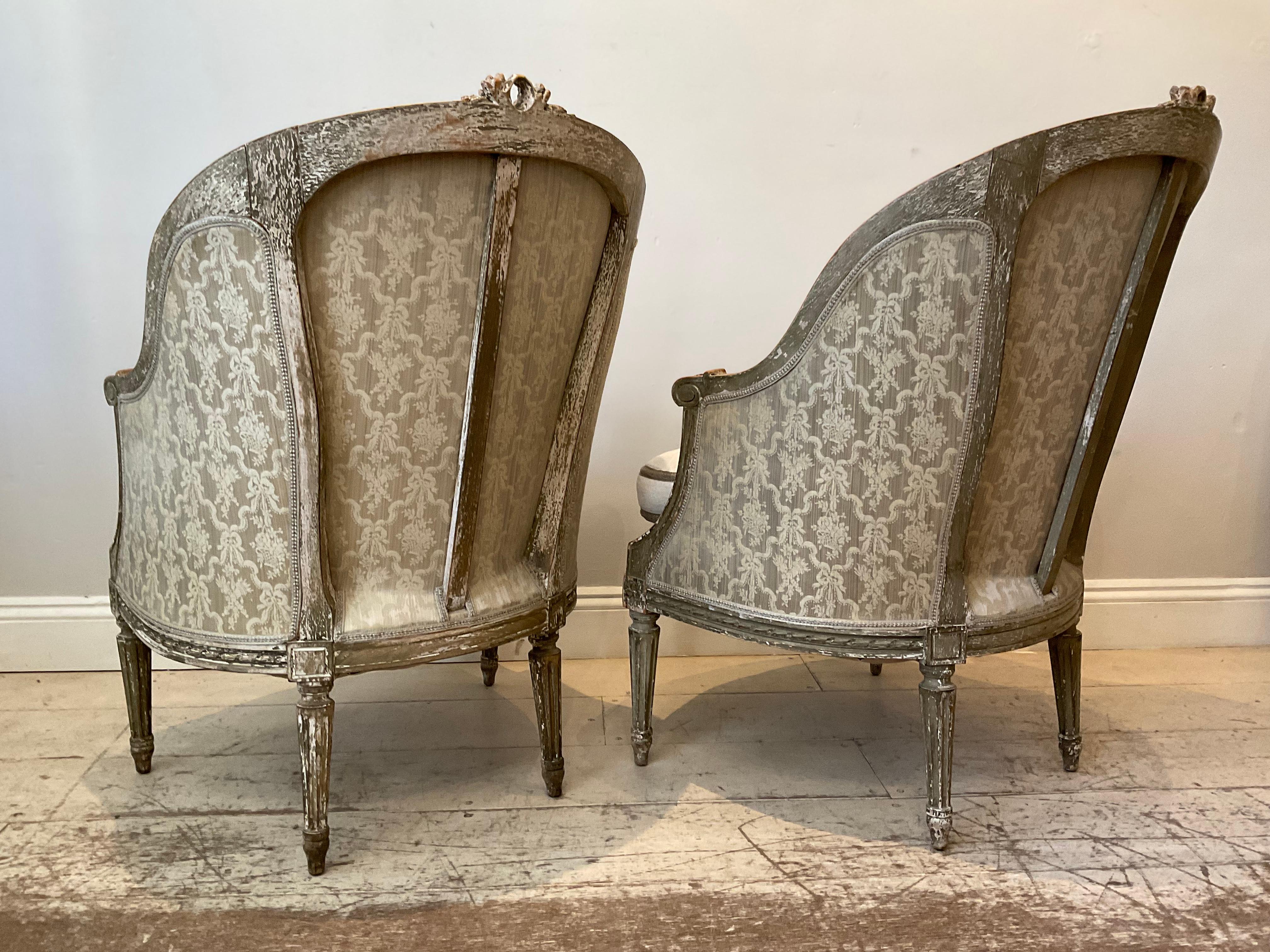 Pair of 1920s Swedish Painted Armchairs Upholstered in French Linen 4