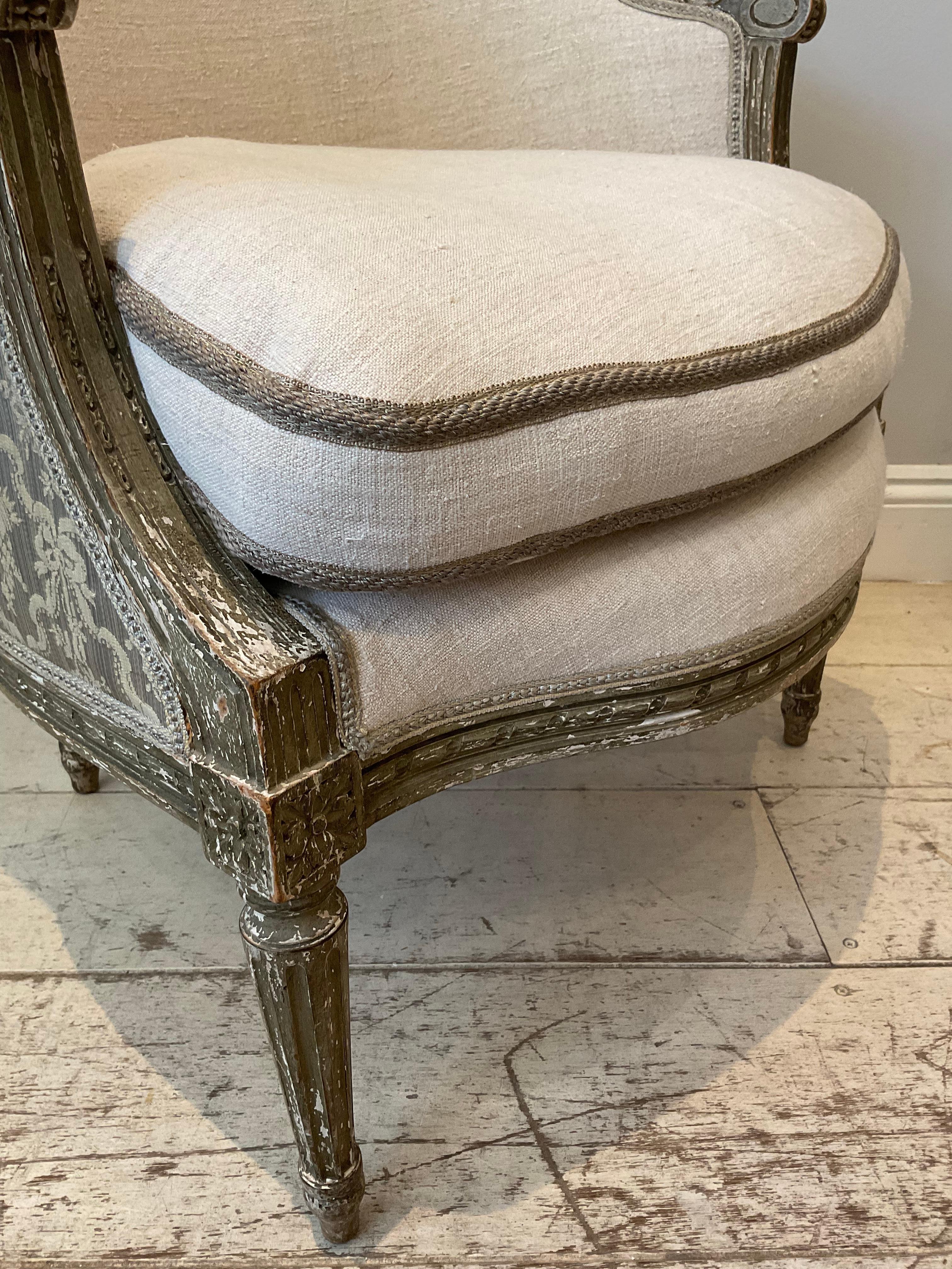 Pair of 1920s Swedish Painted Armchairs Upholstered in French Linen 9