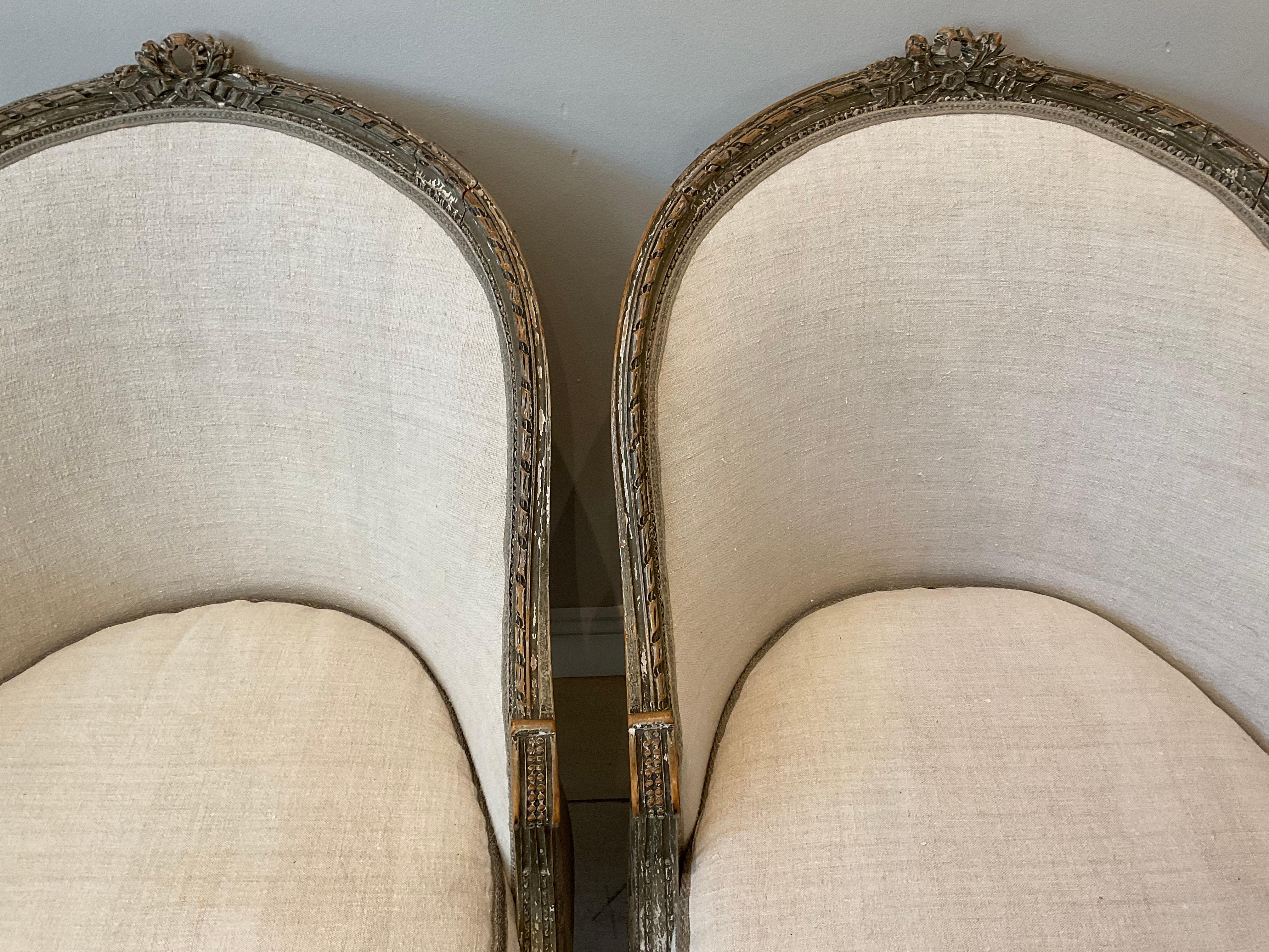 Pair of 1920s Swedish Painted Armchairs Upholstered in French Linen In Good Condition In London, GB