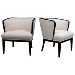 Pair of 1920s Swedish Tub Armchairs Newly Upholstered with a Boucle Fabric