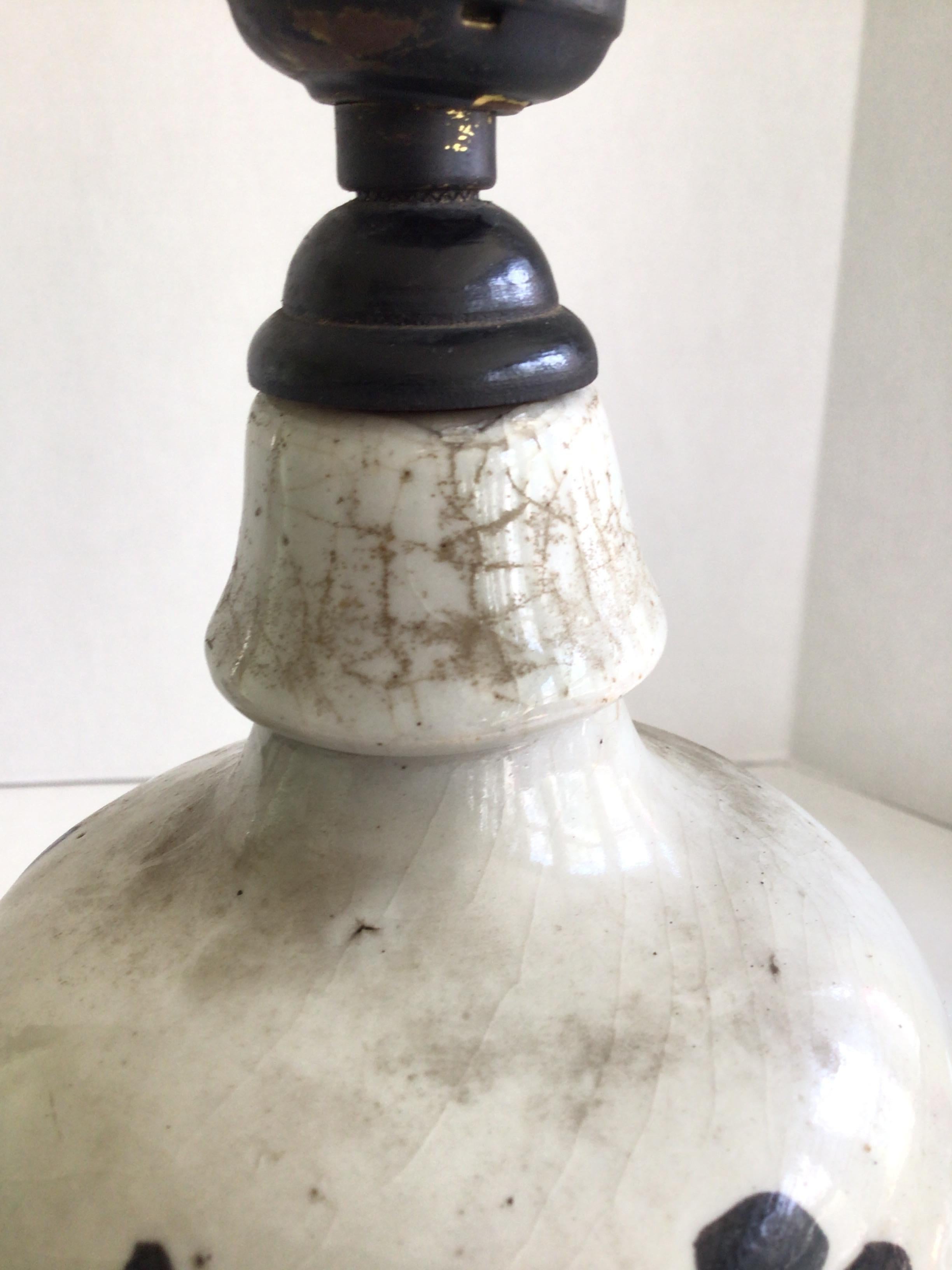 Pair of 1920s Table Lamps Made From Sake Jugs on Wood Base For Sale 5
