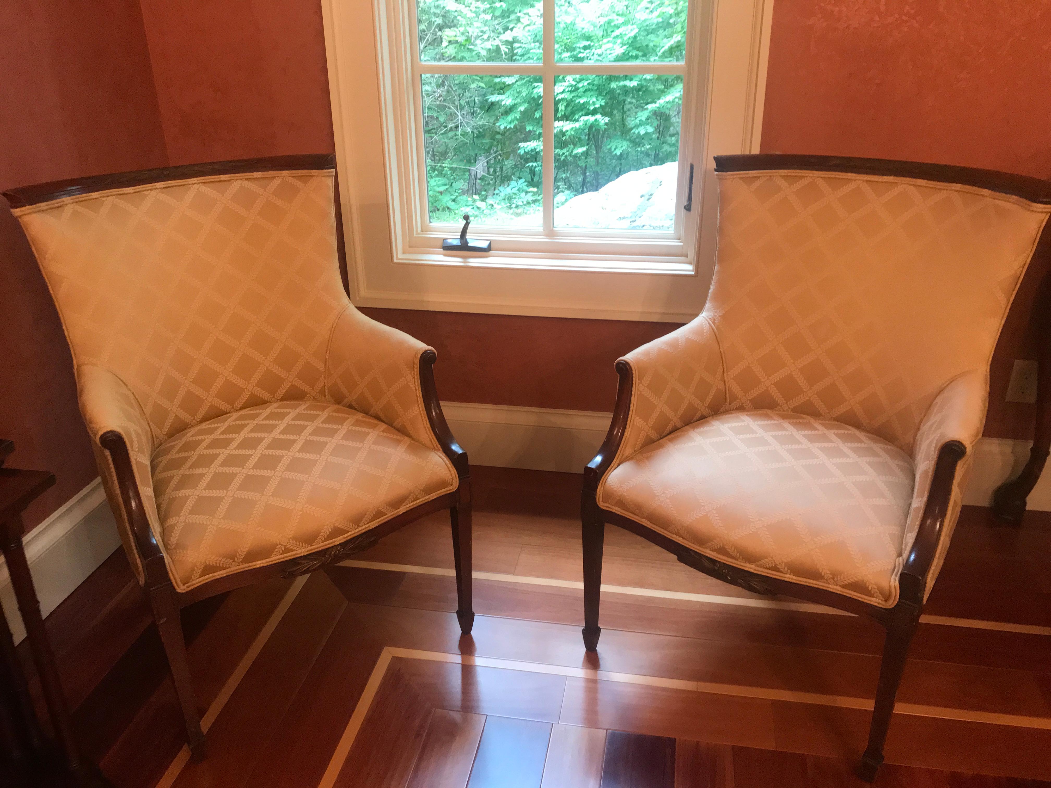 American Pair of 1920s Upholstered Armchairs
