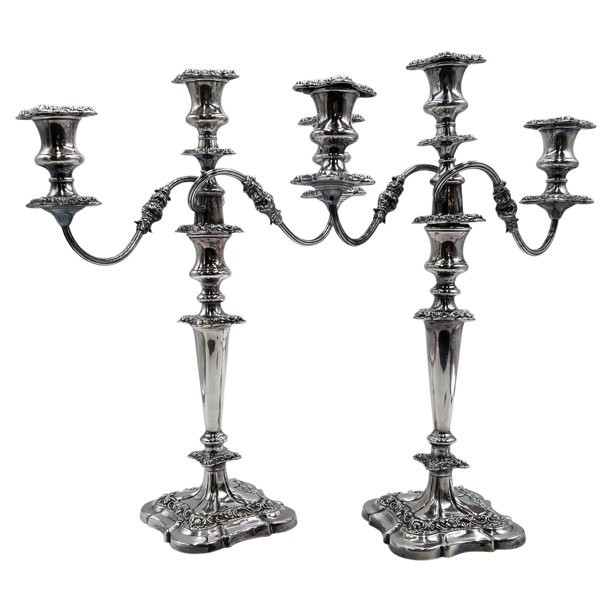 Pair of 1920s William Suckling Ltd English Silver Plate Candelabras/Candlesticks For Sale