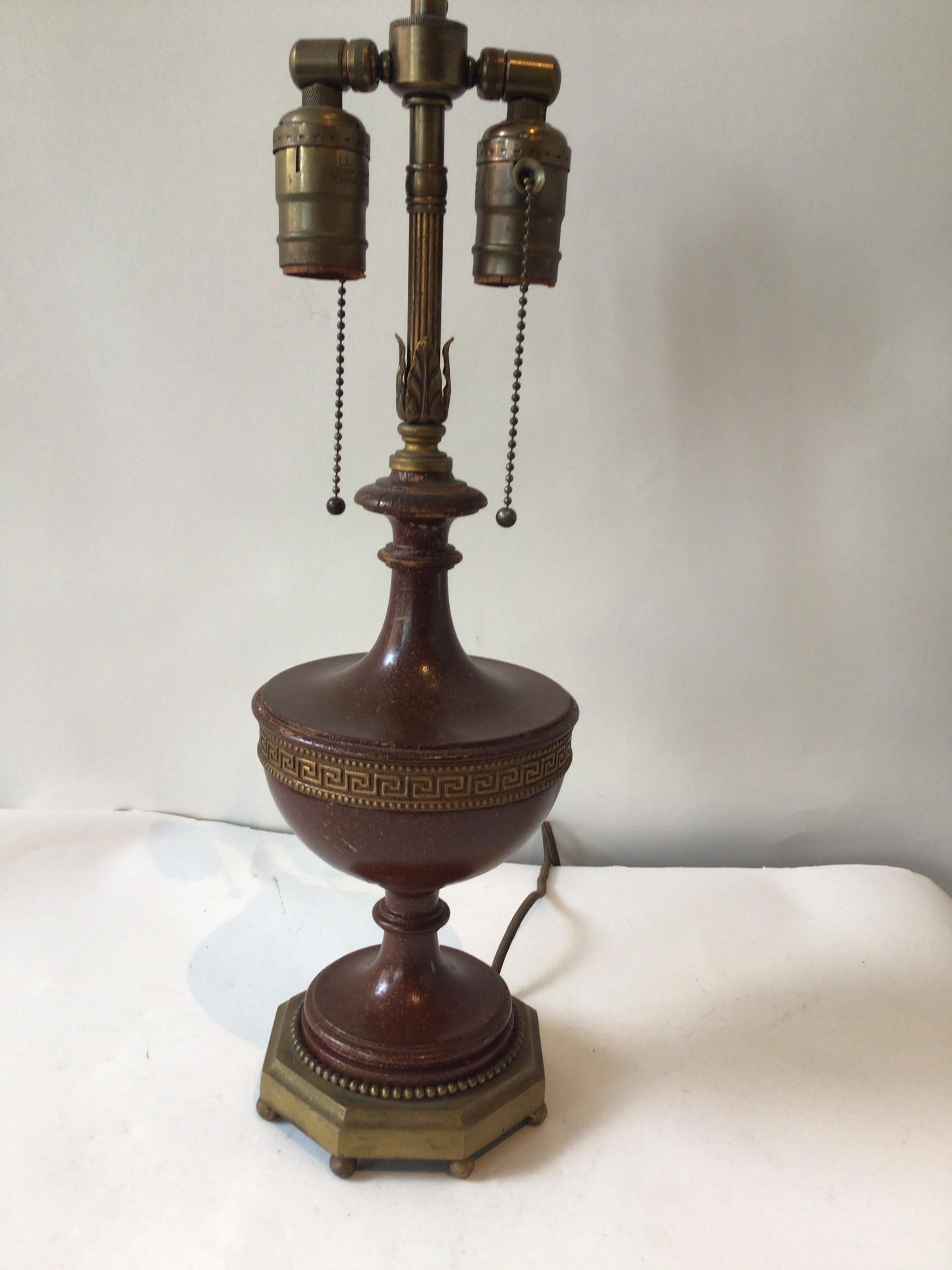 Pair of 1920s Wood Greek Key Lamps In Good Condition In Tarrytown, NY