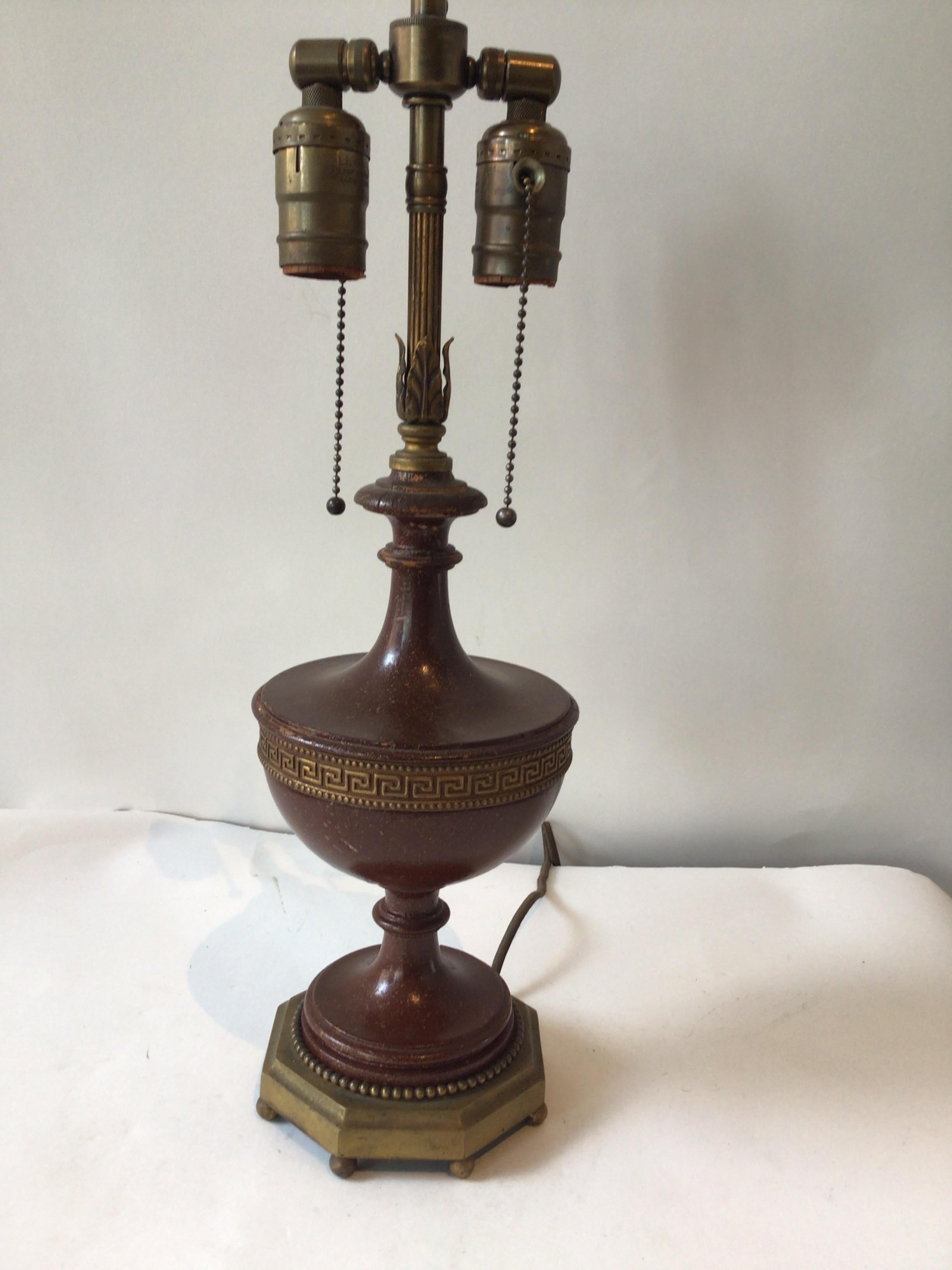 Pair of 1920s Wood Greek Key Lamps In Good Condition For Sale In Tarrytown, NY