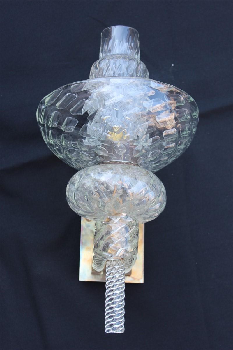 Italian Pair of 1930 Appliqué Attributed to Venini Carlo Scarpa Diamante Glass Brass