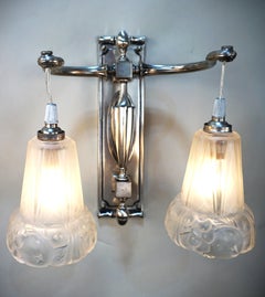 Pair of 1930 Double Light Art Deco Wall Sconces
