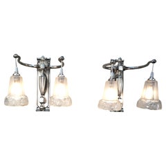 Pair of 1930 Double Light Art Deco Wall Sconces