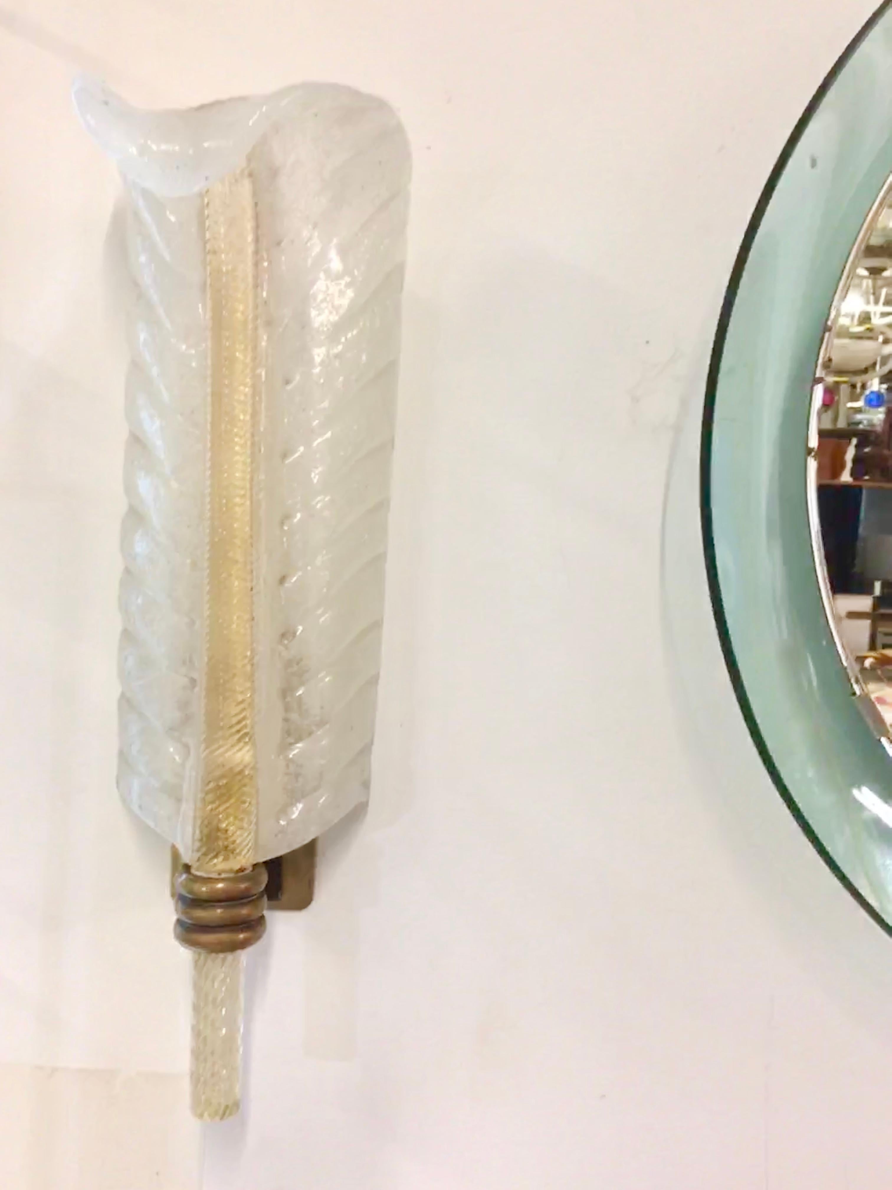 Art Deco Pair Venini Feather Sconces by Tomaso Buzzi 1930 For Sale