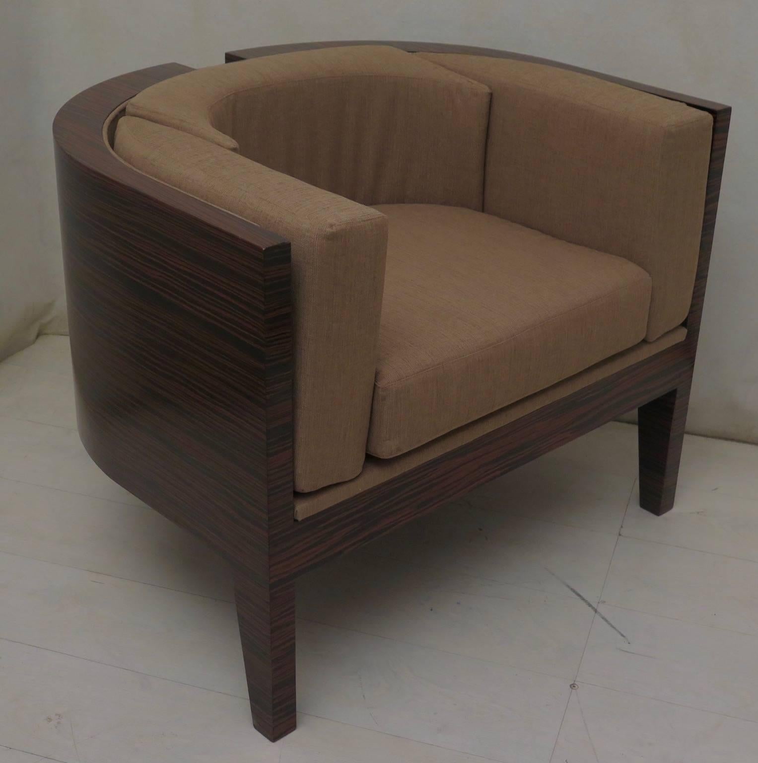 Pair of 1930 Zebra Wood Art Deco Italian Armchairs In Excellent Condition In Rome, IT