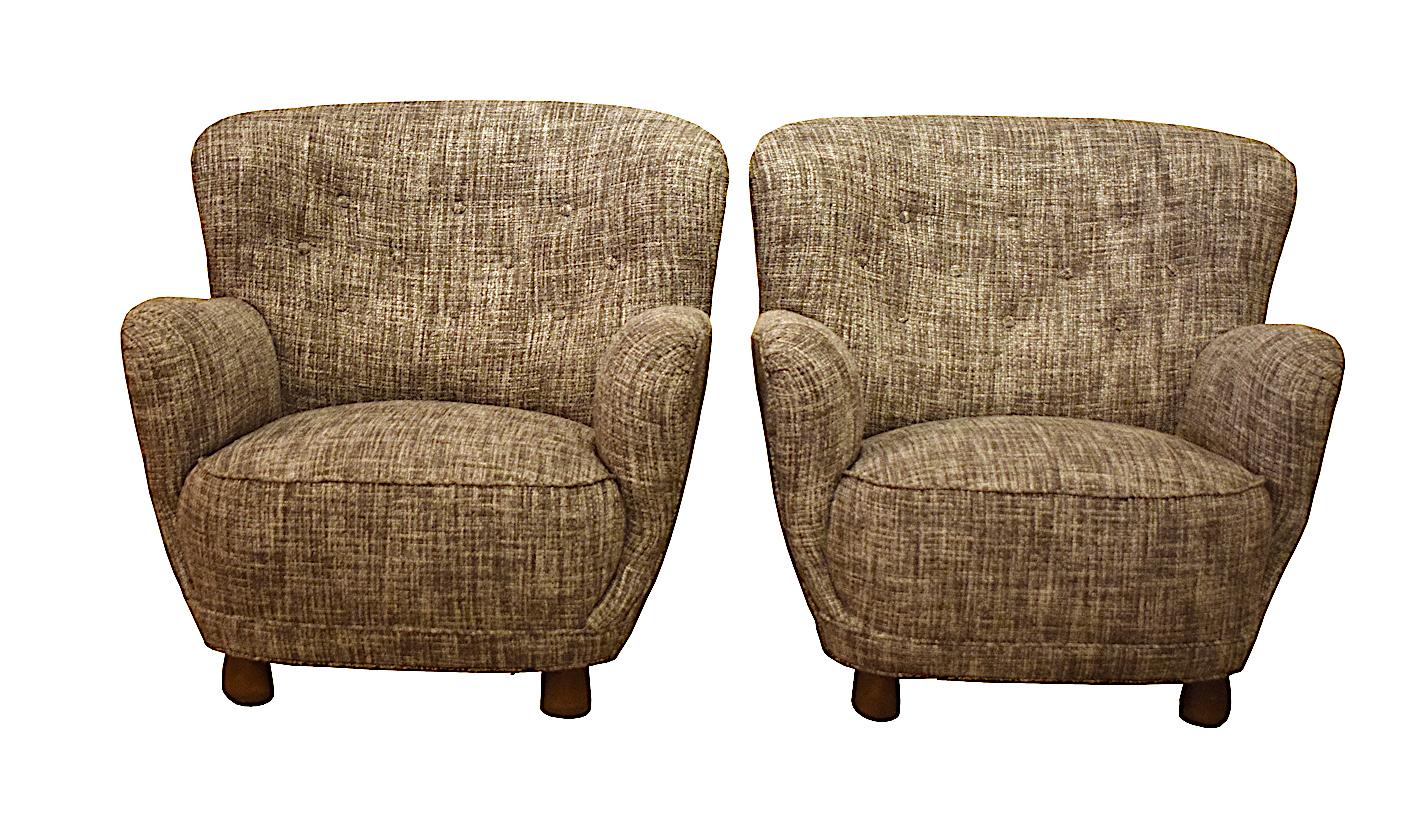 Hand-Crafted Pair of 1930's/40's Club Chairs Attributed to Flemming Lassen