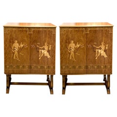 Pair of 1930s/40s Swedish Mahogany Cabinets with Inlaid Marquetry