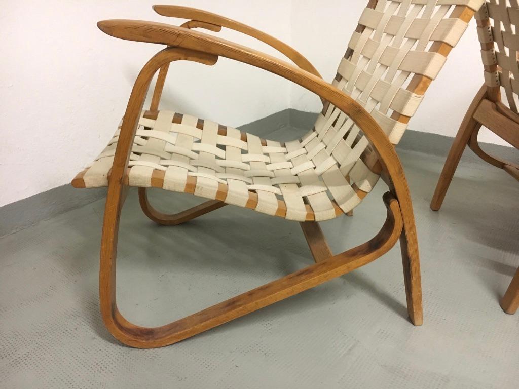Pair of 1930s Bentwood, woven straps Armchairs by Jan Vanek.  7